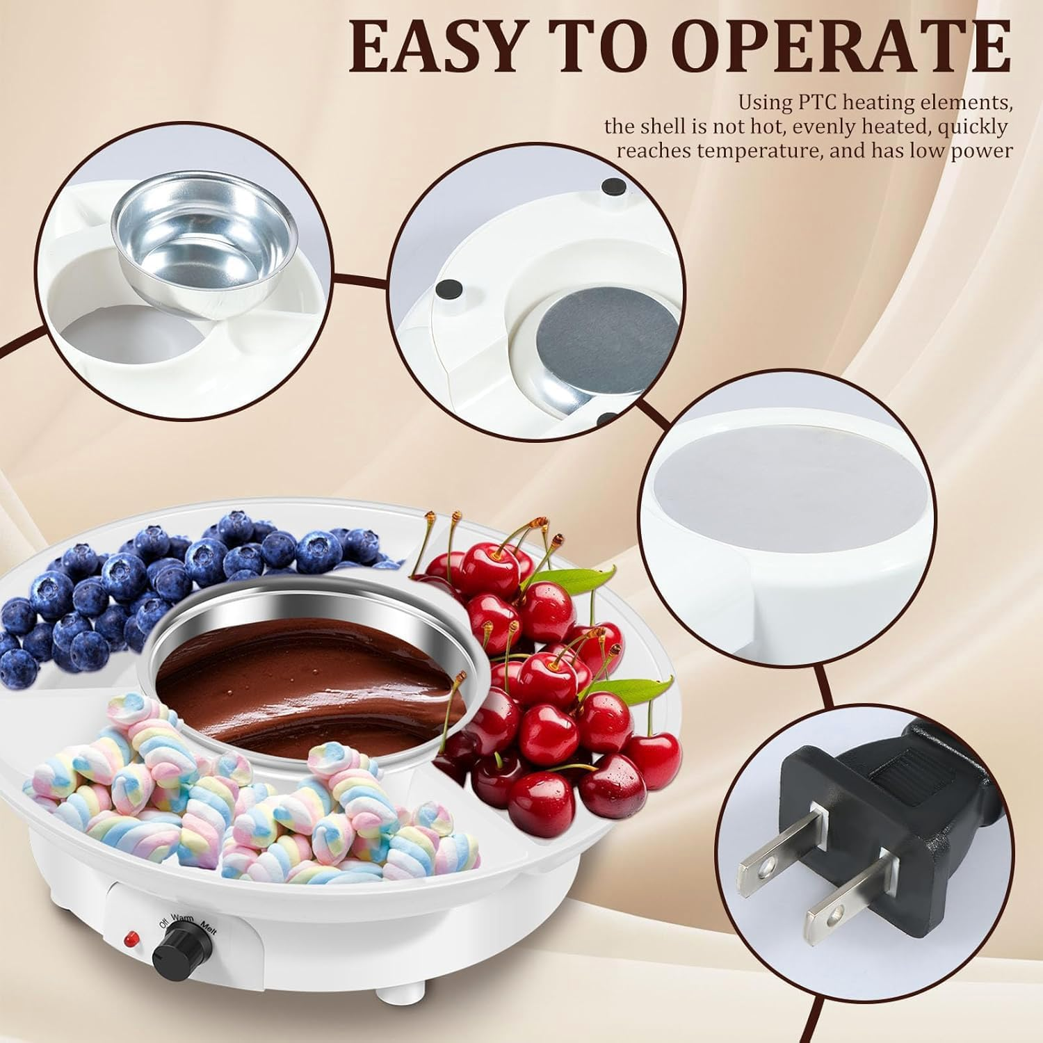 Electric Fondue Set with 4 Forks, Melting Pot for Cheese, Chocolate and Tapas, Electric Melter for Chocolate Melts, DIY Candy Maker for Dessert, Special Occasion, Birthday Party (White) image number 4