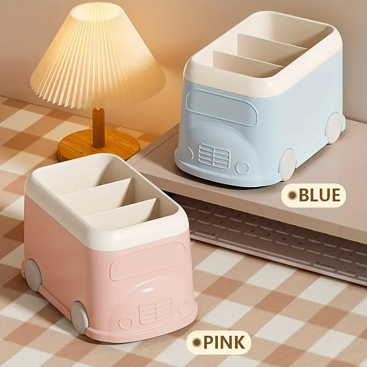 AIMALL Desktop Storage Box, Cartoon-Style Split Pen Holder, Multifunctional Stationery Storage Box, Desk Organizer for Office Sundries, Dimensions: 7.48X4.72X4.33 Inches - Blue image number 4