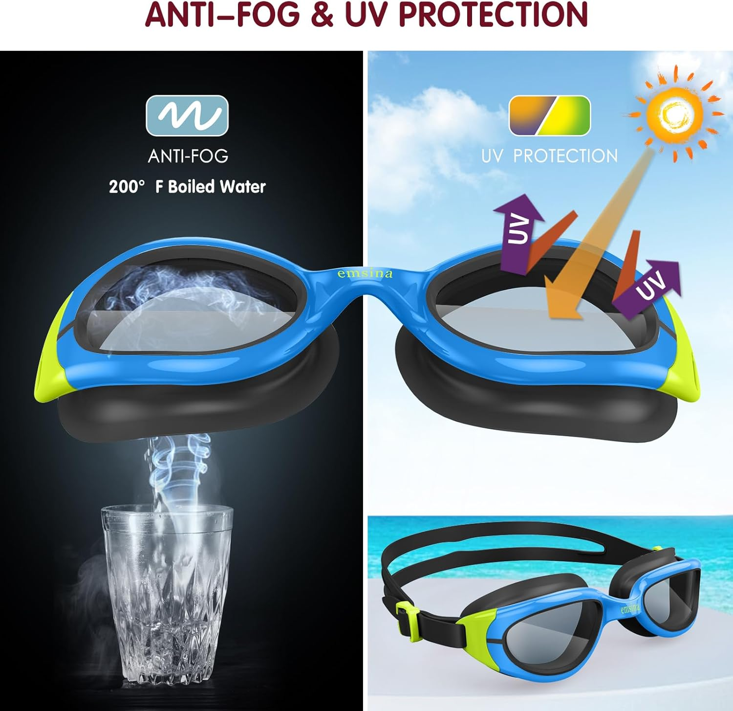 Emsina Kids Swim Goggles, Swimming Goggles for Kids Age 3-10 Boys and Girls &hellip; image number 4