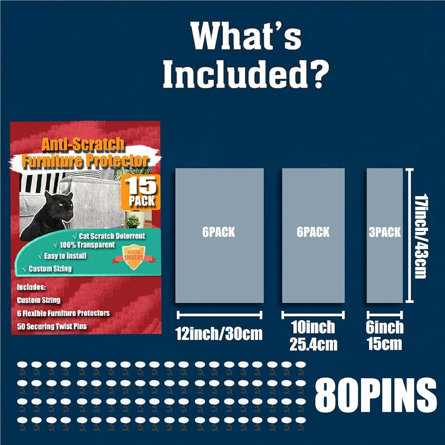 Cat Scratch Furniture Protector - Pack of 15, Adhesive Clear Cat Training Couch Protector - Plastic, Used as a Heavy-Duty Scratch Resistant Cat Protector for Sofas and Doors image number 3