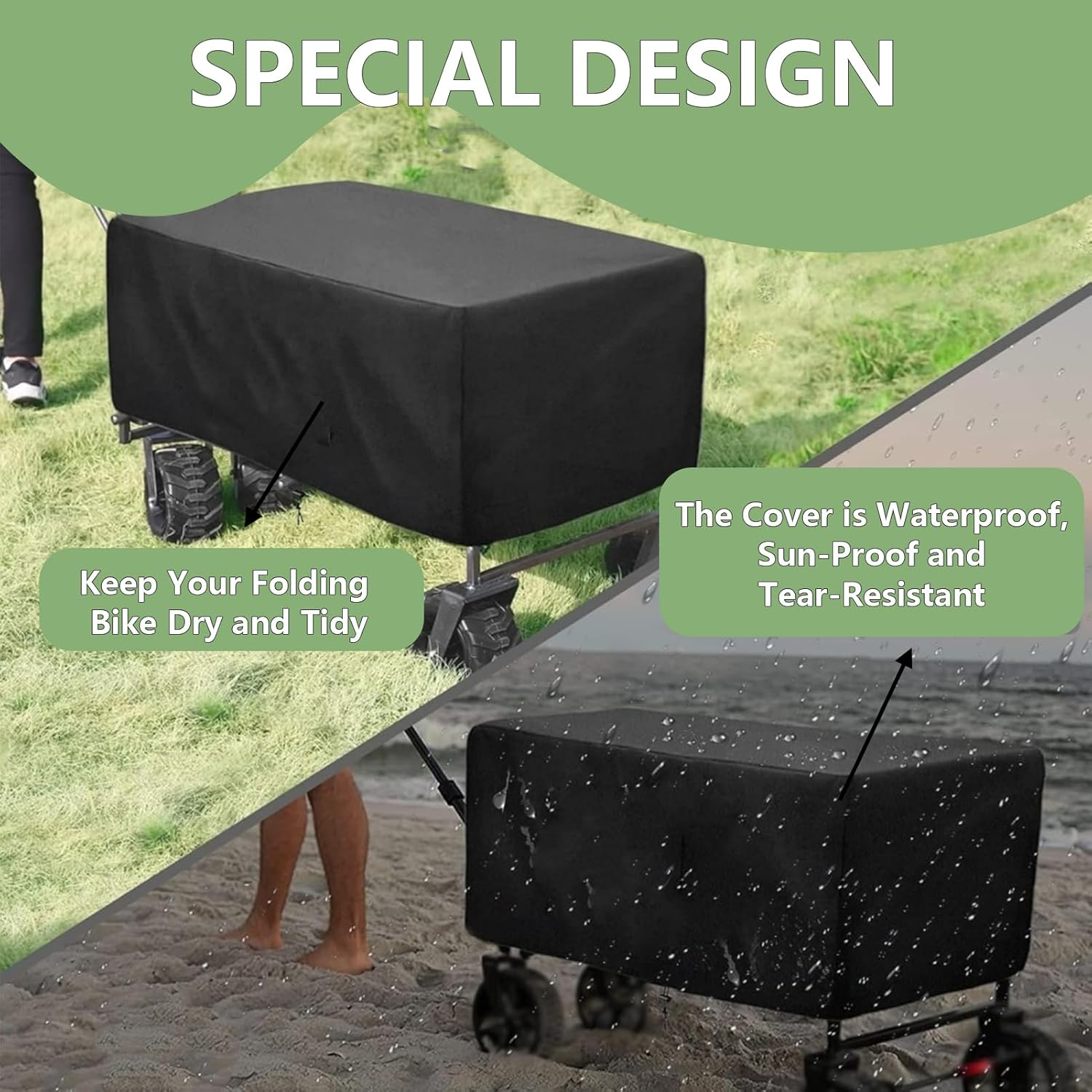 Folding Garden Cart Cover - Waterproof, Dustproof Oxford Cloth Protective Cover for Festival Wagon, Cart (97X61X56Cm) image number 4