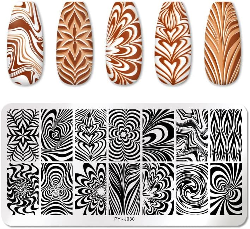 MWOOT 3Pcs Geometry Nail Art Stamping Plate Set, Lines Theme Template Nail Art Stencil, Manicure Print Tool Reusable, Marble Striped Nail Design DIY Print Kit image number 2