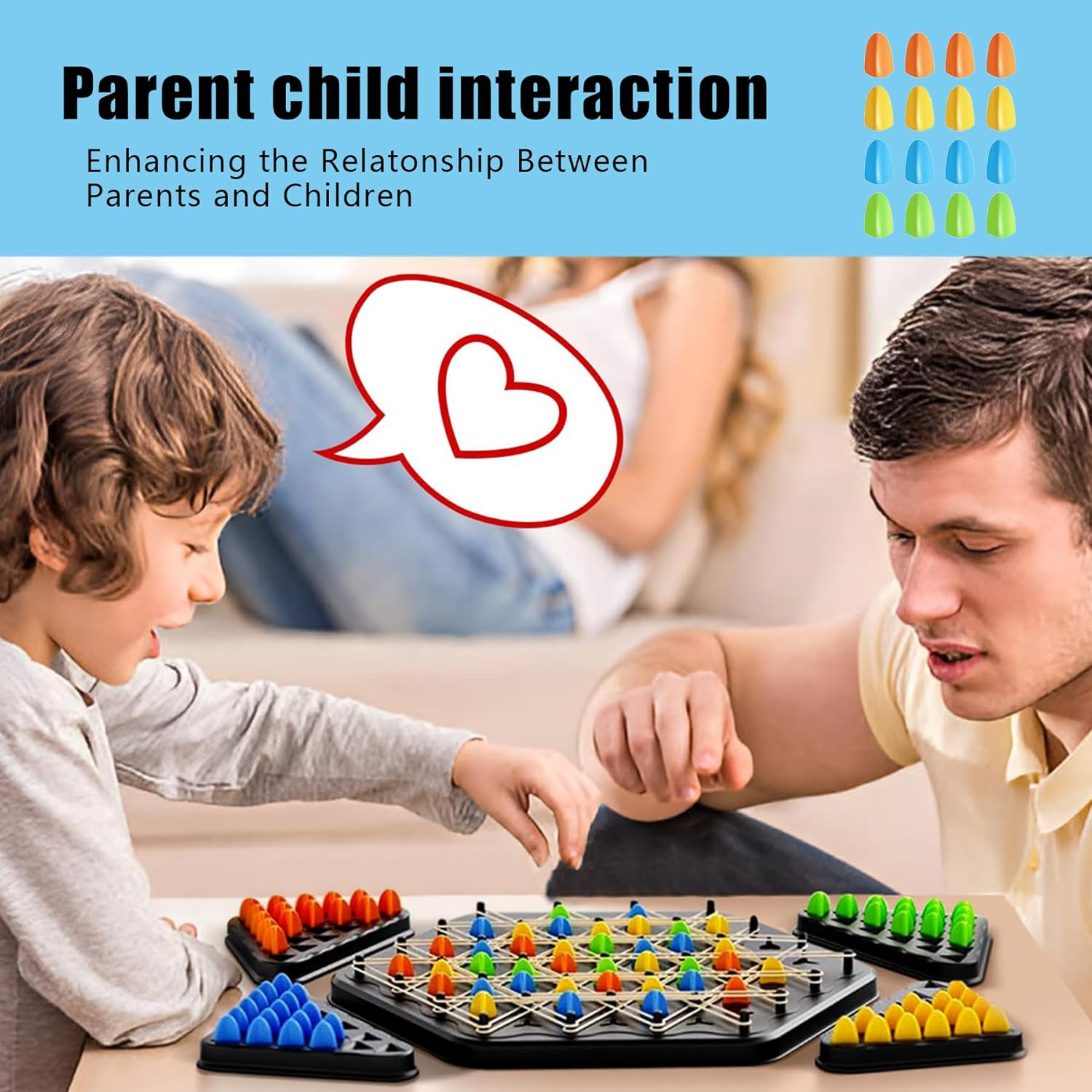 Chain Triangle Chess Game, IGGDOQI Triggle Board Game, Rubber Band Game, Triangle Chain Interactive Game, Geometric Chess Game for Family Game Night, 2-4 Players for Kids and Adults