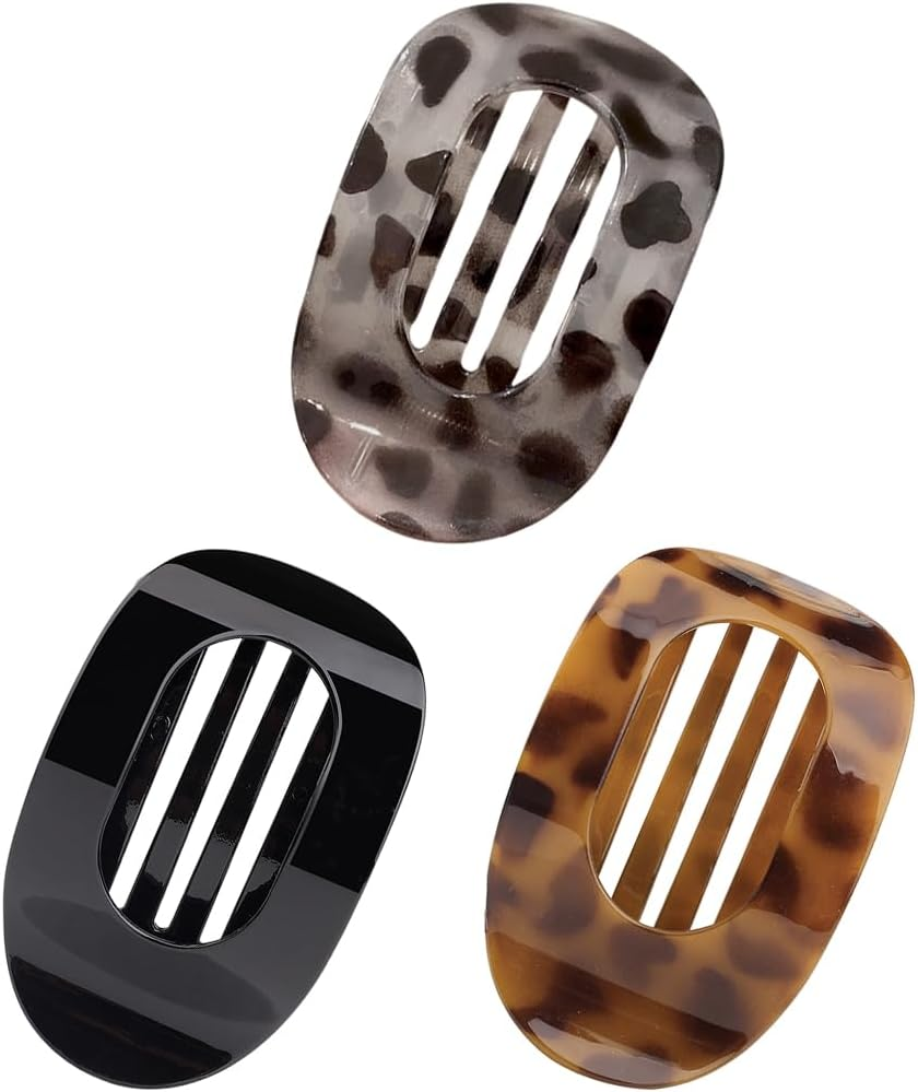 OUDQFCJ Pack of 3 Hair Clips for Women, Flat Hair Clip, Flat Claw Clip, Hair Clips for Thin Hair (Medium Sized) (Leopard Pattern) image number 5