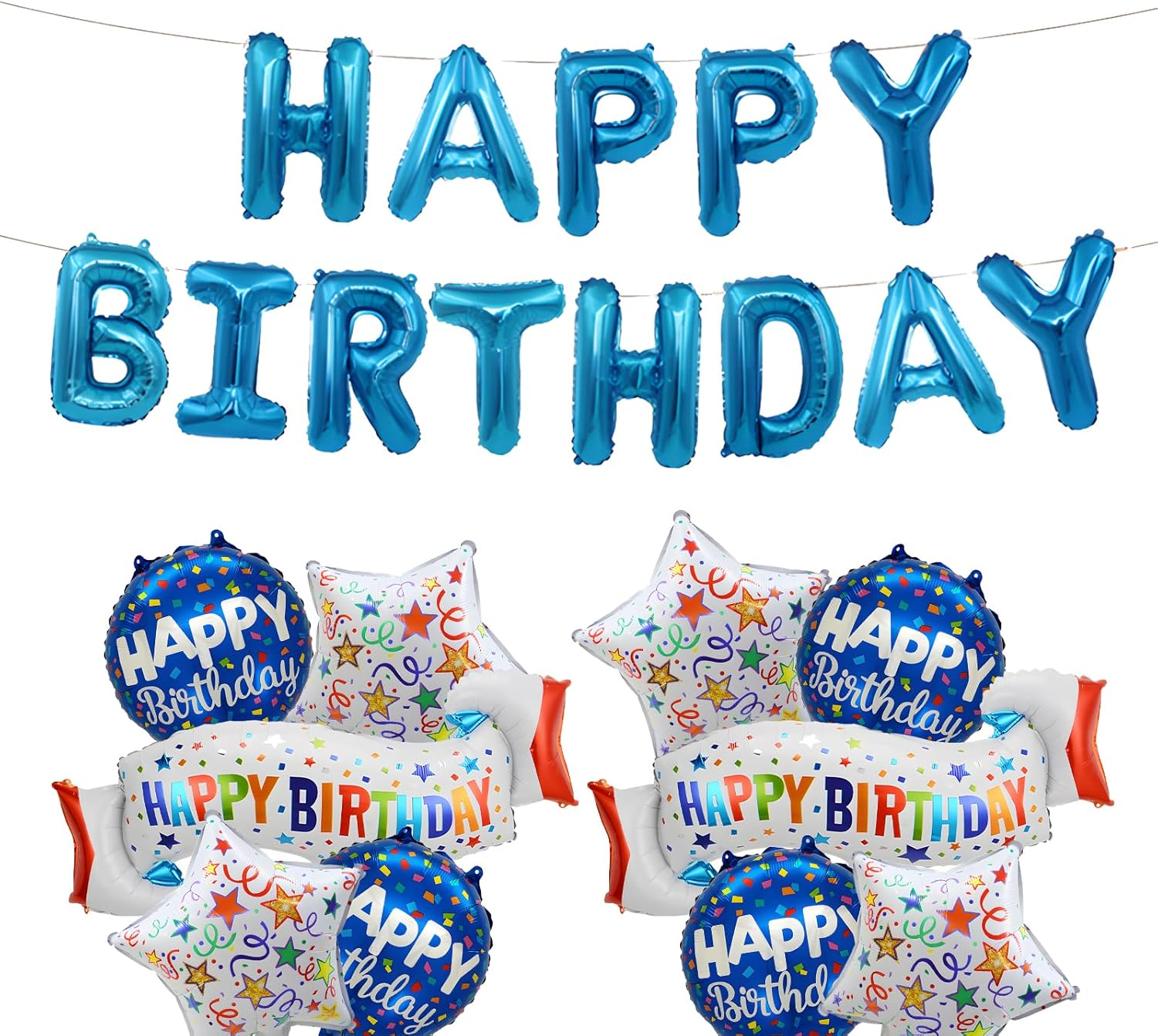 Birthday Decoration Set Colorful Happy Birthday Banner Balloon for Girls Boys Kids & Adults Birthday Decorations and Party Supplies (Birthday E) - Blue Balloon image number 6