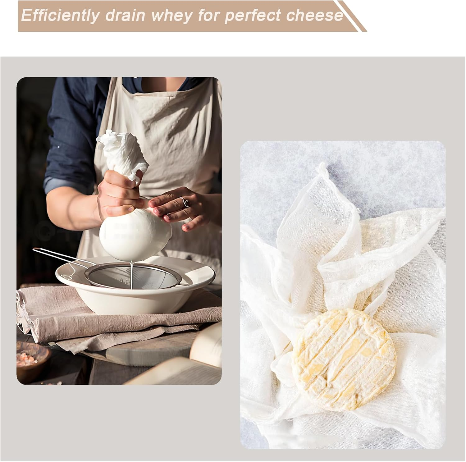 6 Pack Ultra Fine Grade 100 Cheese Cloth - 50X50Cm Natural Cotton Hemmed for Cooking, Brewing, Coffee & Cheesemaking image number 1