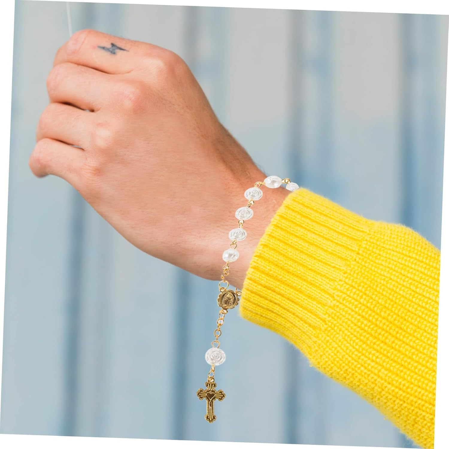 CALLARON 4Pcs Boy Girl Baptism Rosary Finger Chain Jewelry Miniature Beads for Baptism Ceremony Favors Wedding Mass Christening Religious Wedding Party Favors for Girls image number 6