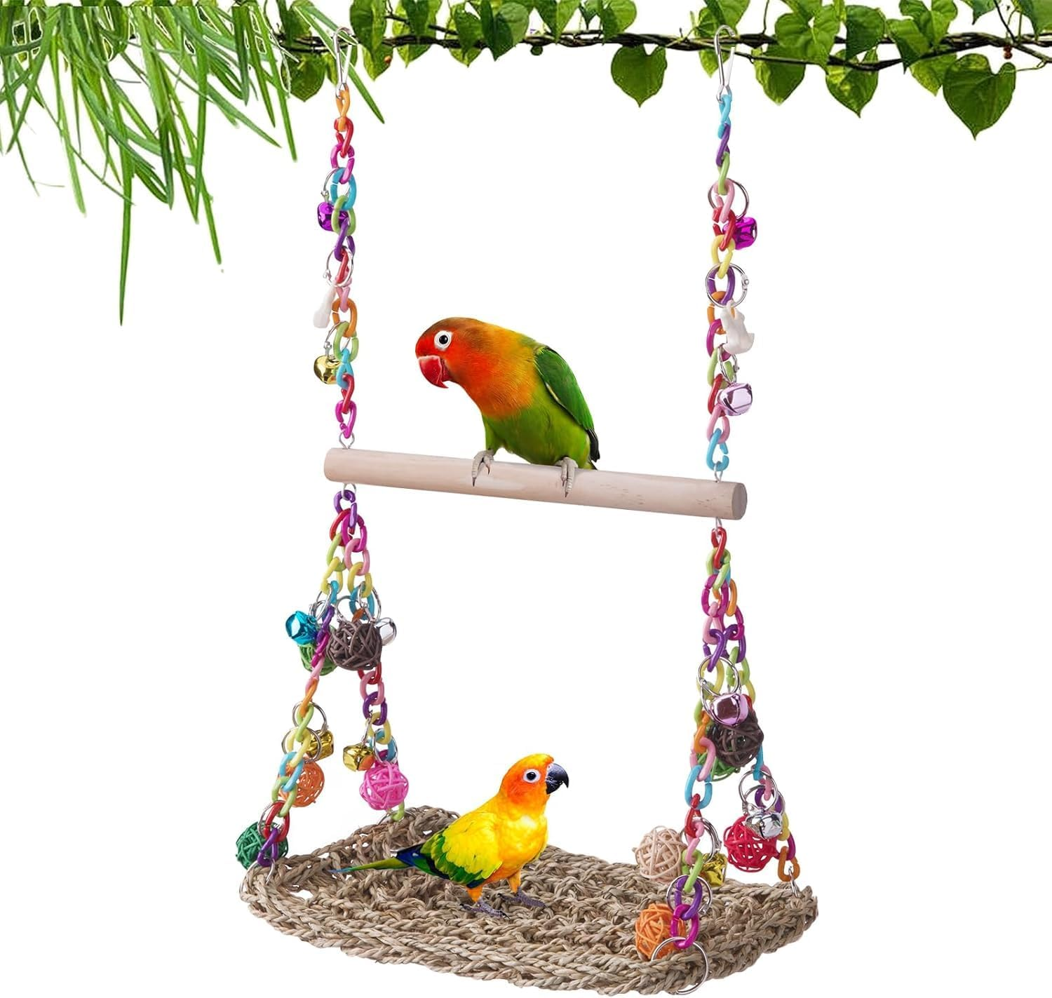 Cozioz Cozioz Bird Swing Toy with Wooden Perch &ndash; Seagrass Woven Parrot Platform, Hanging Hammock & Chewing Toy &ndash; Ideal for Parakeets, Budgies, Conures, Cockatiels & Lovebirds image number 2