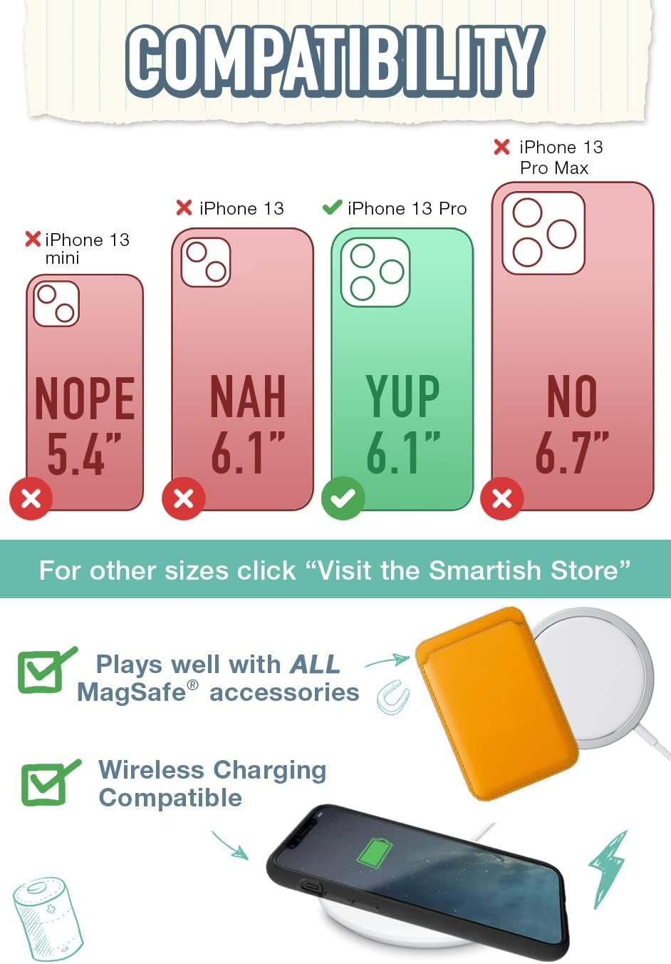 Smartish Iphone 13 Pro Protective Magnetic Case - Gripzilla Compatible with Magsafe [Rugged + Tough] Heavy Duty Grip Armored Cover W/Drop Tested Protection for Apple Iphone 13 Pro - Gray Area