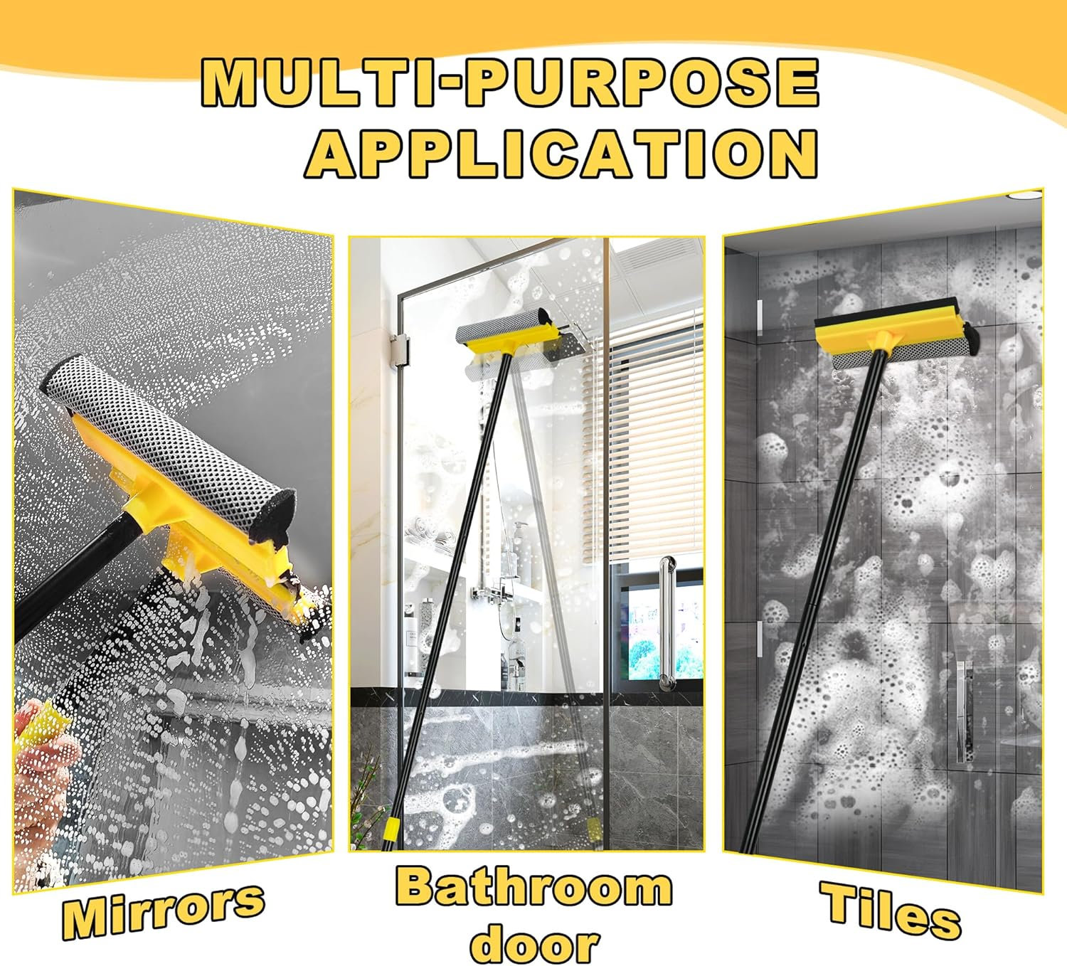 NEWE Window Cleaner Tool, 2-In-1 Squeegee with Sponge & Dual Side Blade Rubber, Window Washing Kit with Extension Pole for Glass, Shower Door, Car Windshield image number 6