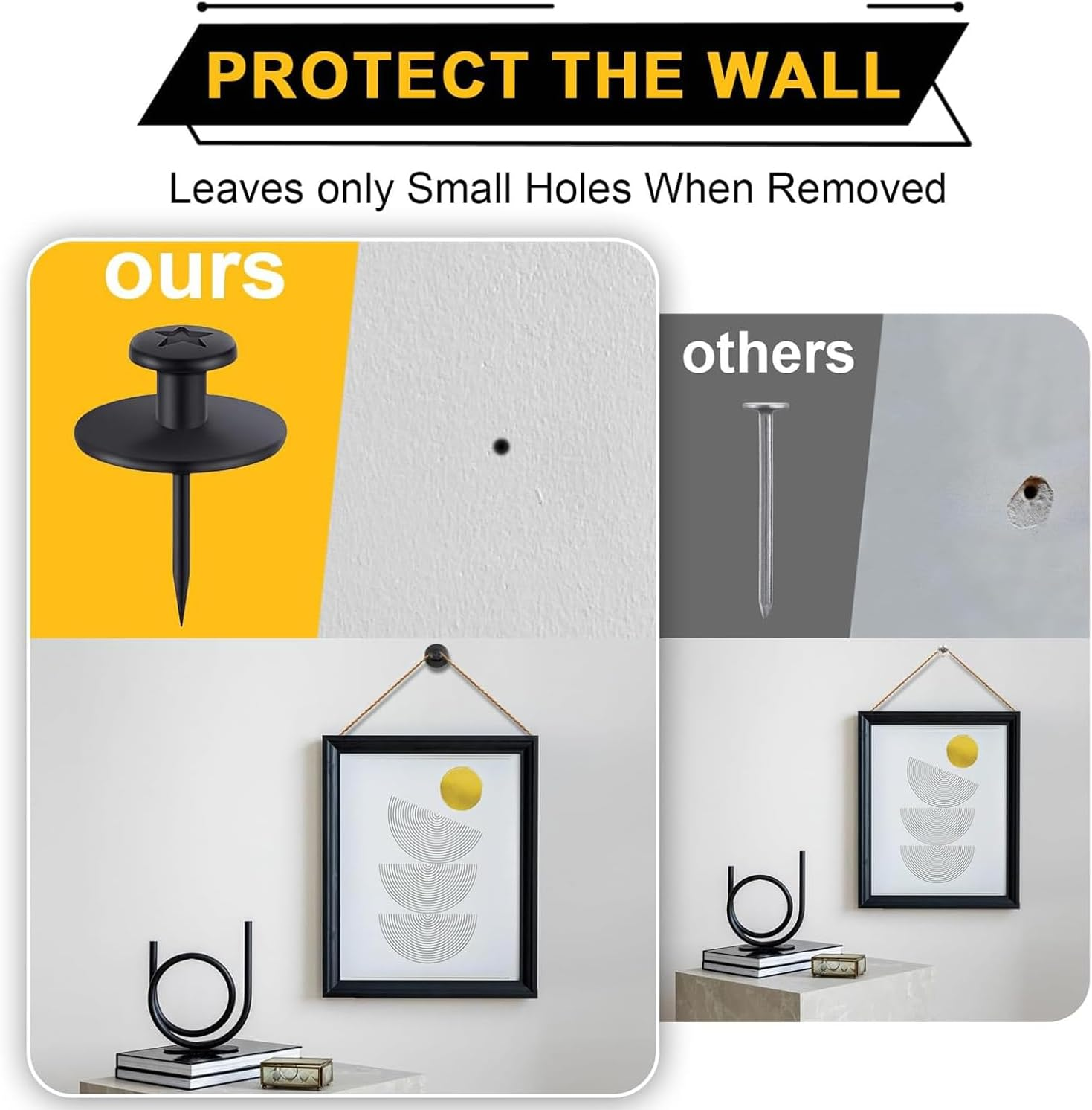 Xinghonyac 30 Pcs Double Headed Picture Hanging Nails, Double Headed Nails, Thumb Tacks for Wall, Picture Photo Frame Small Head Hanging Nails, Decorative Push Pin Hooks for Home, Office, School image number 4