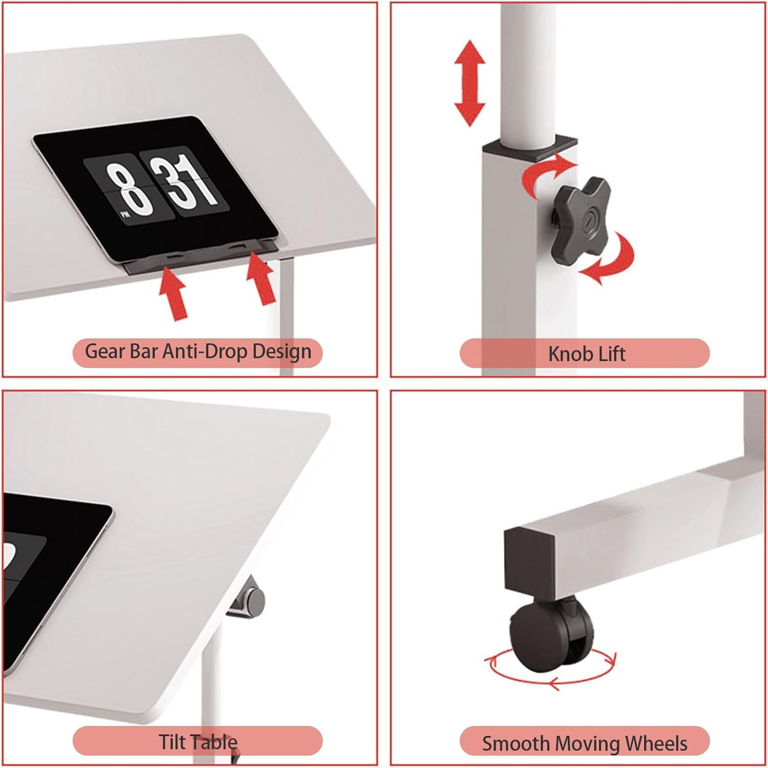 Small Standing Desk Adjustable Height, Yueme Mobile Stand up Desk with Wheels, 32 Inch Portable Rolling Desk Small Computer Desk, Portable Overbed Bedside Table End Table for Home Laptop Bed Sofa image number 2