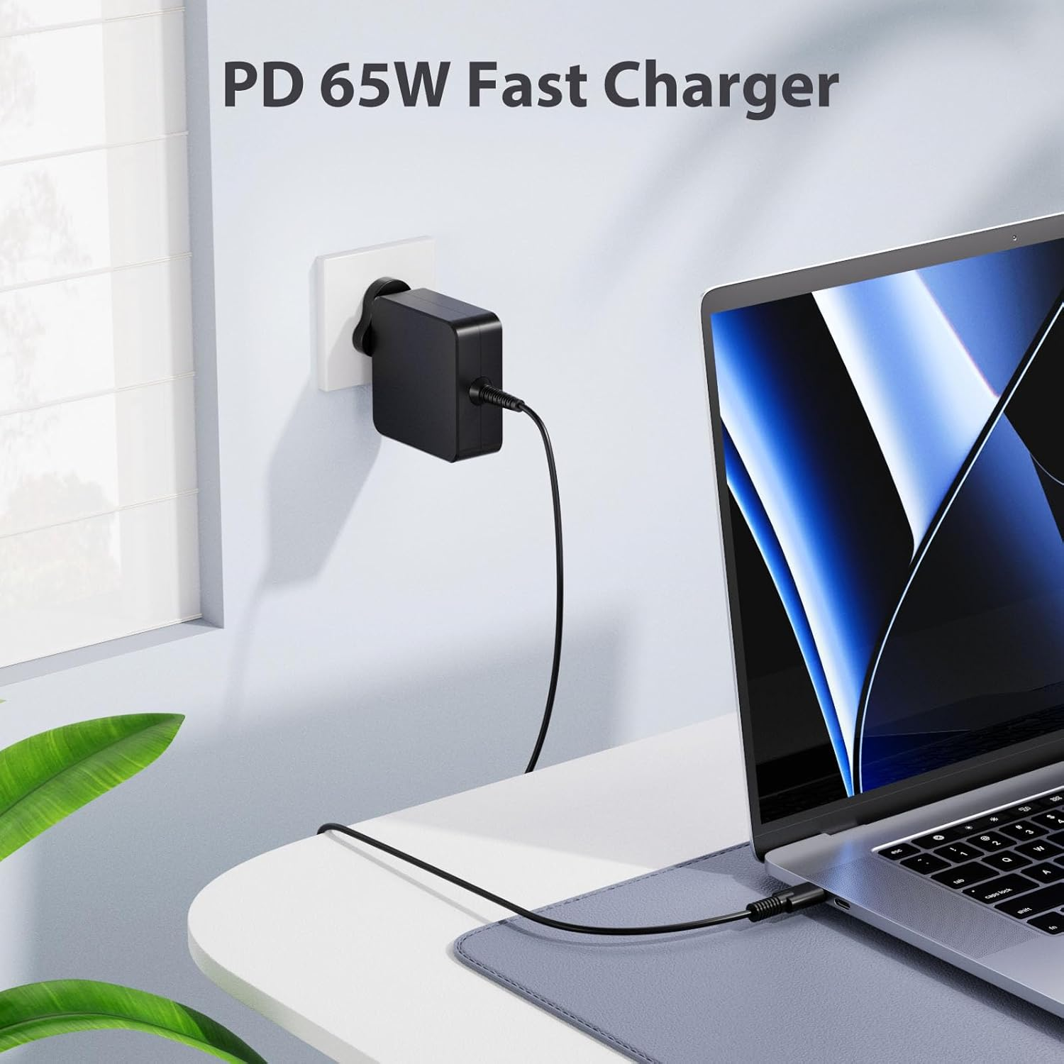 USB C Laptop Charger 65W Type C Power Adapter for Lenovo Chromebook/Thinkpad/Macbook, 65W 45W USB-C Wall Charger Adapter for Hp/Dell/Acer/Samsung/Huawei/Switch with 1.7M Cable for Most Type-C Devices image number 2