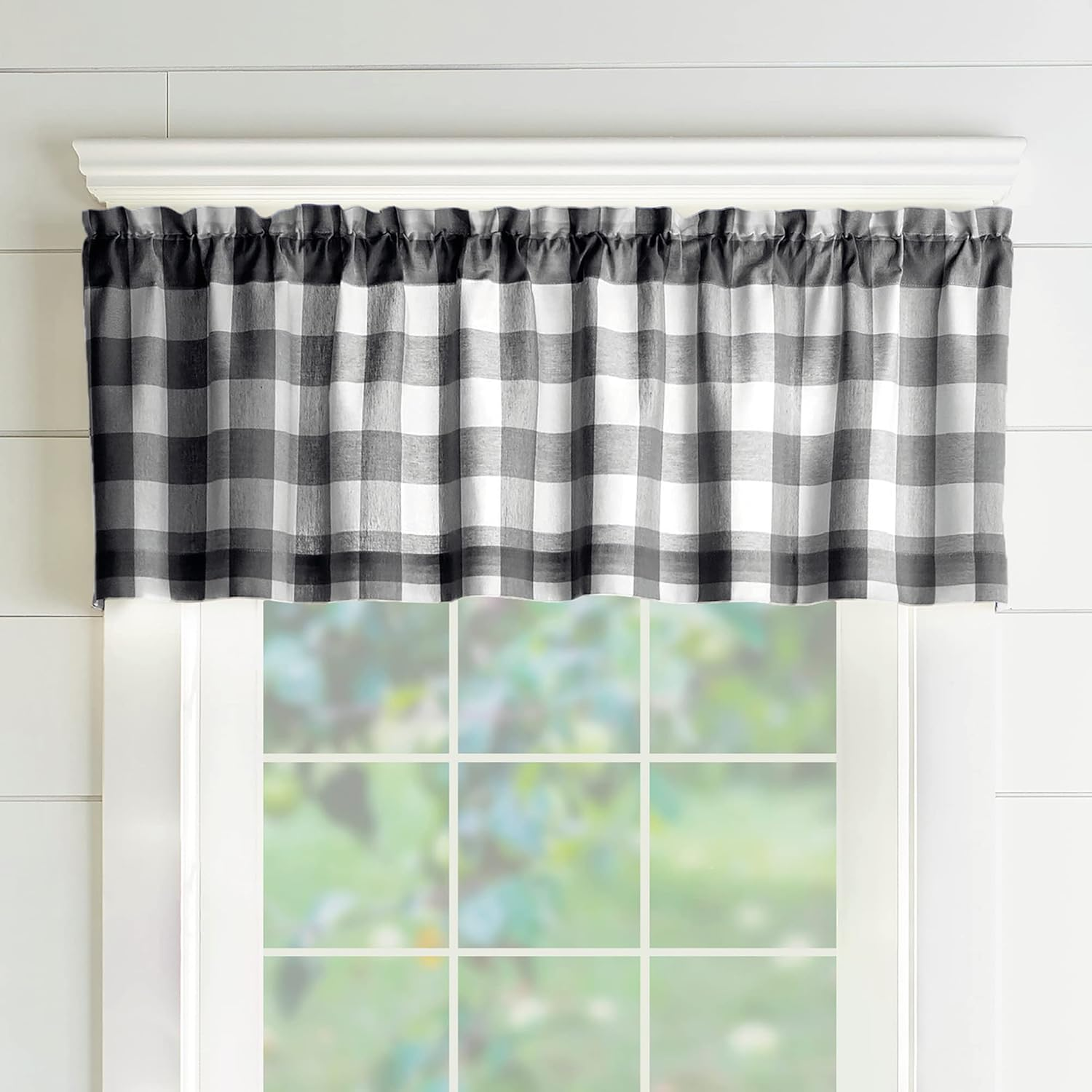 Elrene Home Fashions Farmhouse Living Buffalo Check Window Kitchen Tier Set, 100% Cotton, Black/White, 60" X 15" (1 Valance) image number 2