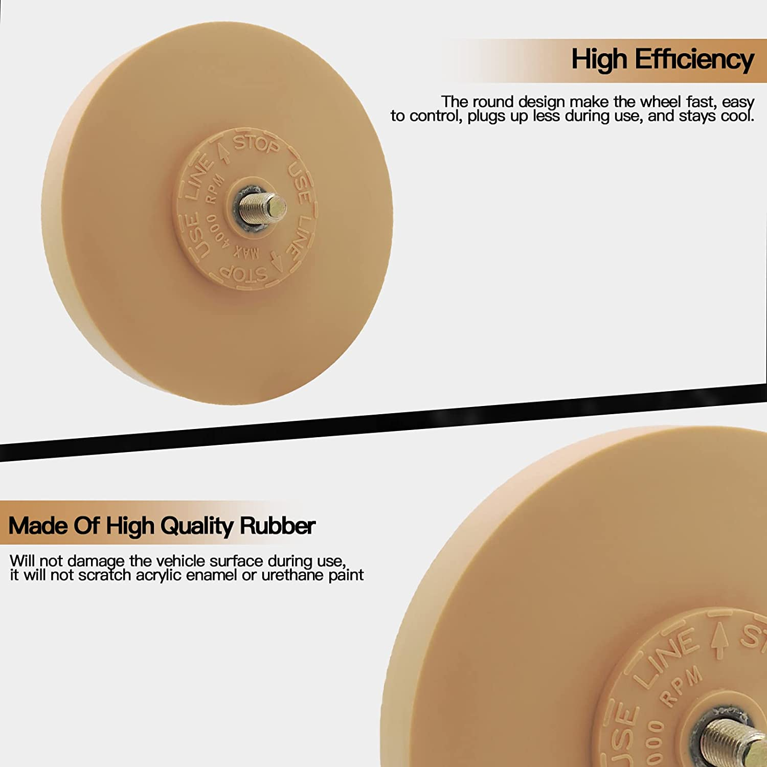 Tucana Rubber Eraser Wheel, Decal and Adhesive Remover Tool, Remove Pinstripes, Stripes, Stickers, Tape and Graphics on Car, Rvs, Boat and Trucks 4-Inches Diameter, 1 Inch Thick with Drill Adapter - Grooved 2 Pcs image number 7