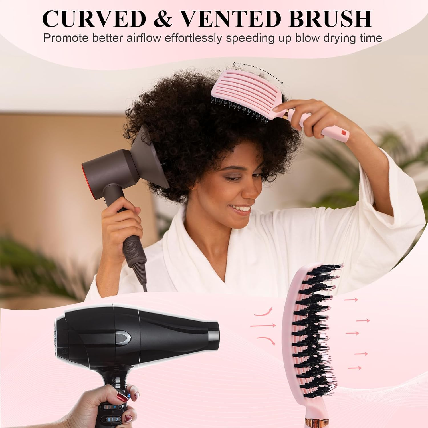 Hair Brush Set - Detangling Paddle Brush, round Brush & Curling Brush - Antistatic, Blow Dryer Brush, Boar Bristle & Straightening Tool for Women and Girls, for Wet & Dry Hair Styling image number 4