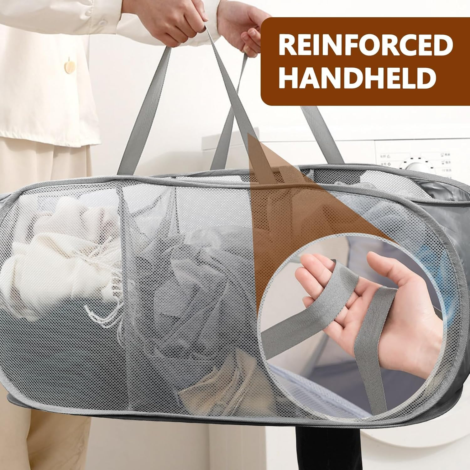 Vellaluna Collapsible Laundry Basket,3 Compartments Mesh Laundry Basket, Large Laundry Hamper Basket with Handle,Collapsible Mesh Dirty Clothes Hamper for Bathroom, Kids Room,Travel or Camping image number 5