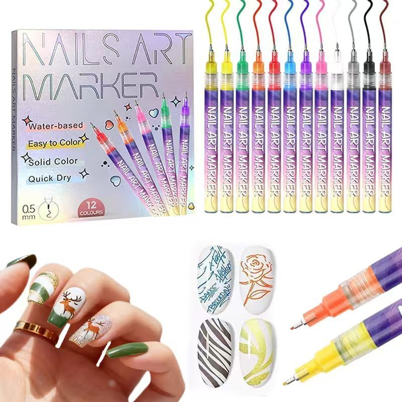 12 Colors Nail Art Pens Set, Nail Doodle Pens for Home Salon, Nail Art Markers Polish Pen, Nails Art Design, Manicure Nail DIY Decoration image number 4