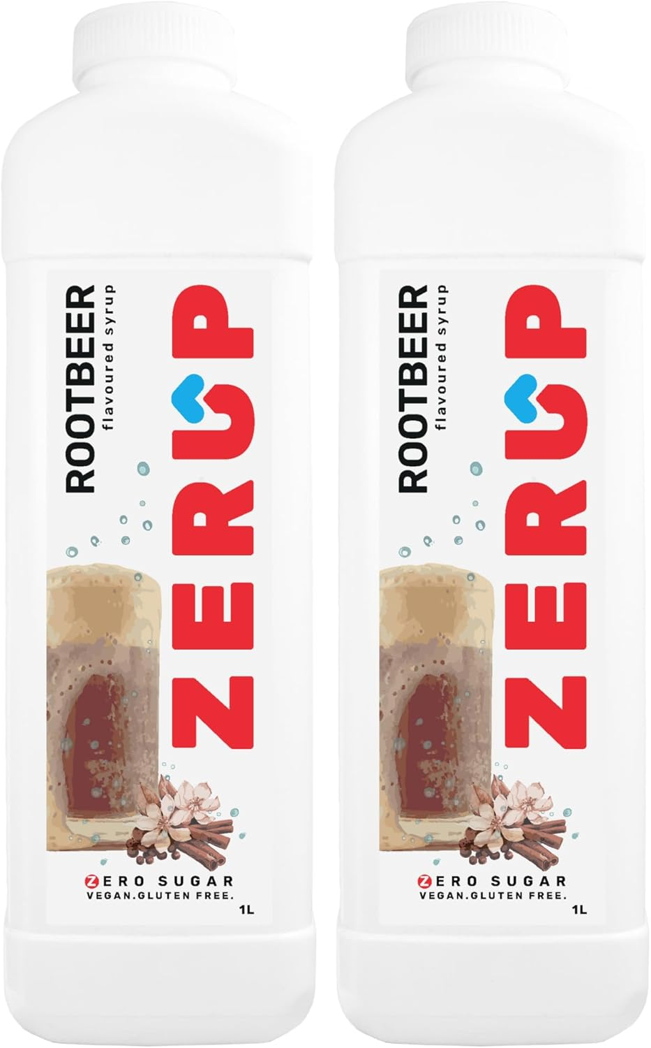 Zerup Zero Sugar Root Beer / Sarsparilla Flavoured Syrup 2 X 1L Bottles, Sugar Free Syrup, Root Beer / Sarsparilla Flavour Drink Mix, Low Calorie Flavourings for Milk Shakes, Cocktails, Teas, Gluten Free, Keto Friendly, Halal