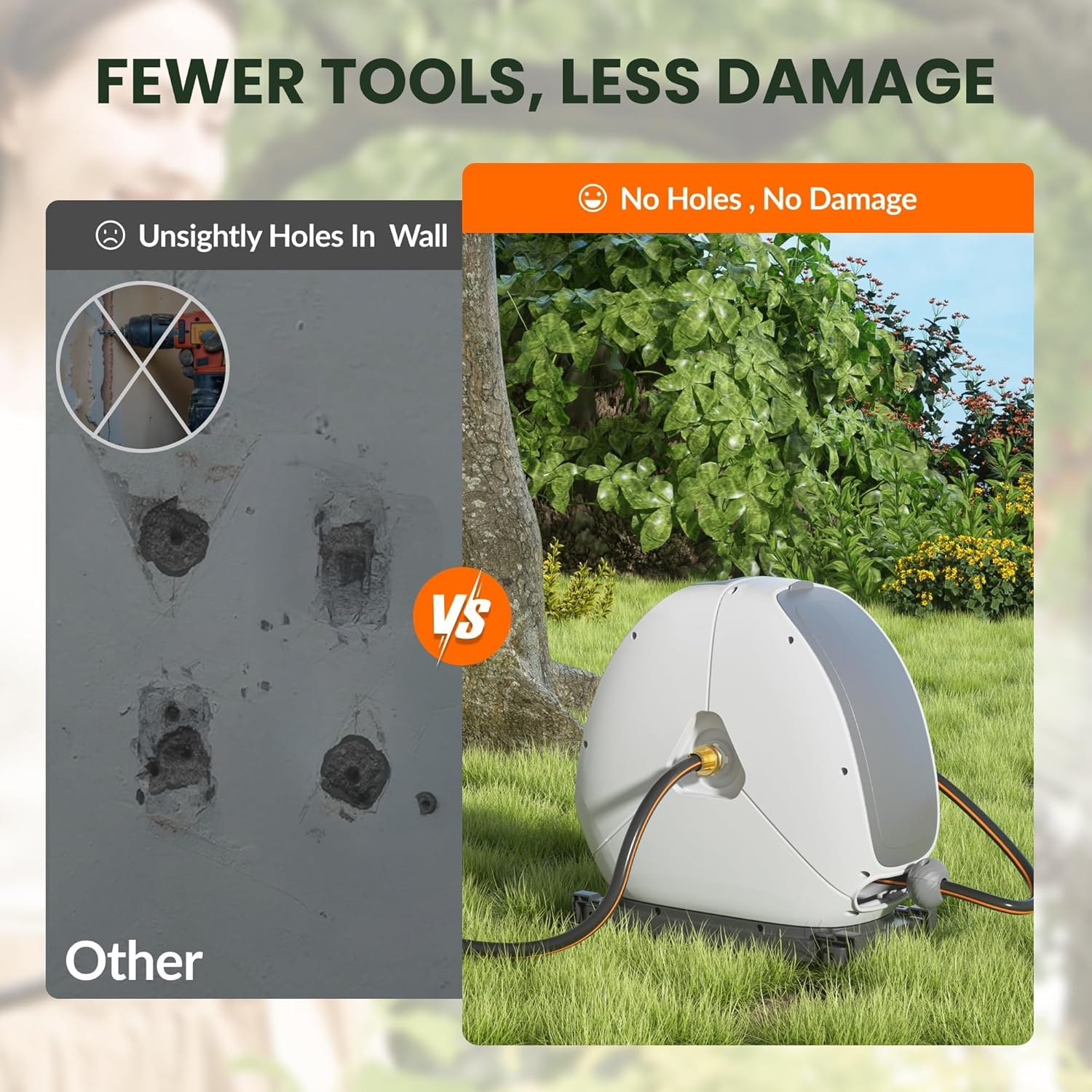 Giraffe Tools Retractable Hose Reel with 25M, Heavy Duty Ground Mount Garden Hose Reel, with 9-Function Sprayer Nozzle & Flexible Swivel Base image number 6