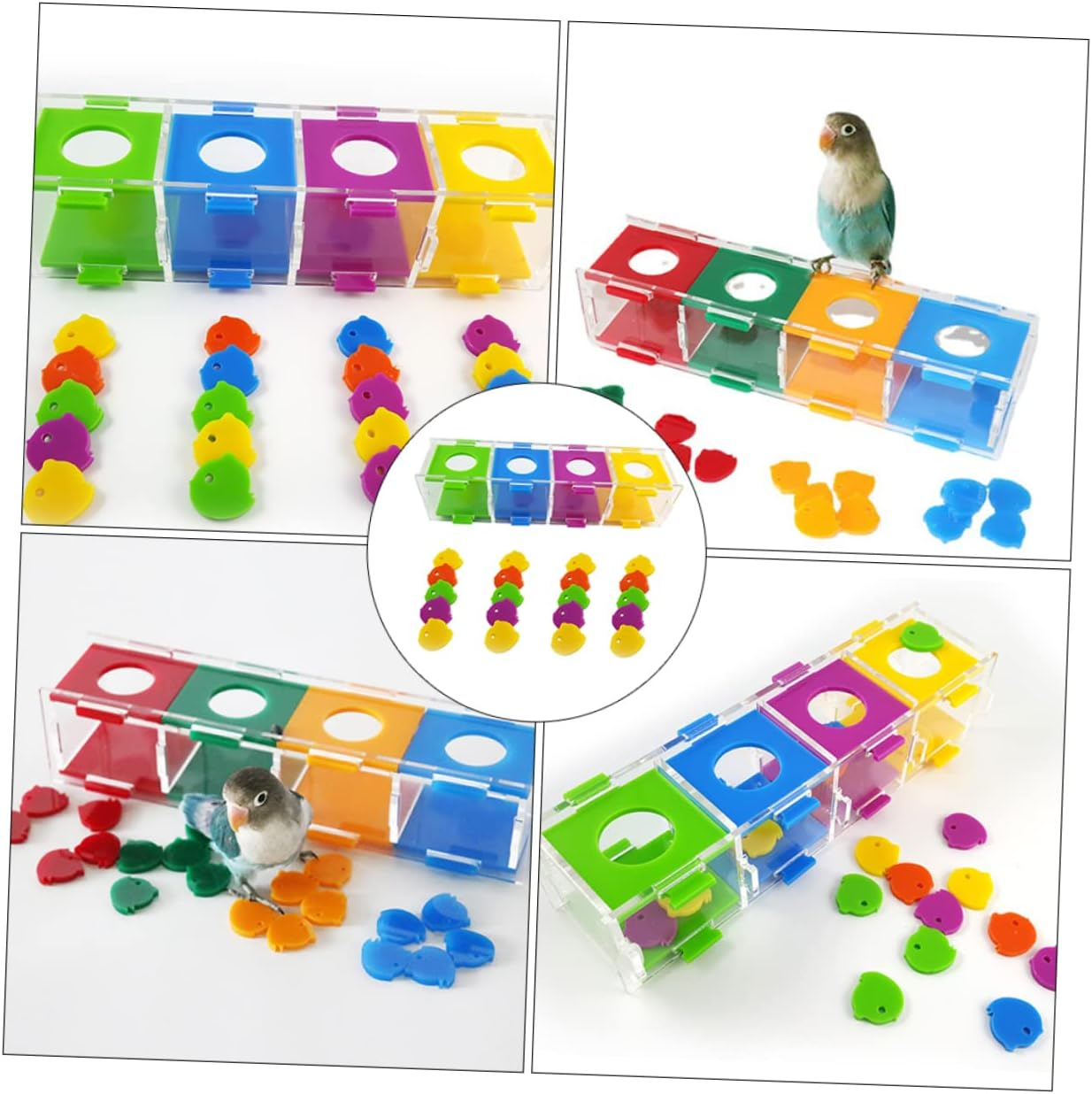 BAZEITFLOW 1Set Color Sorting Parrot Interactive Trick Prop for Bird with Color Coin Box Engaging Puzzle for Parrots Budgerigars Lovebirds image number 4