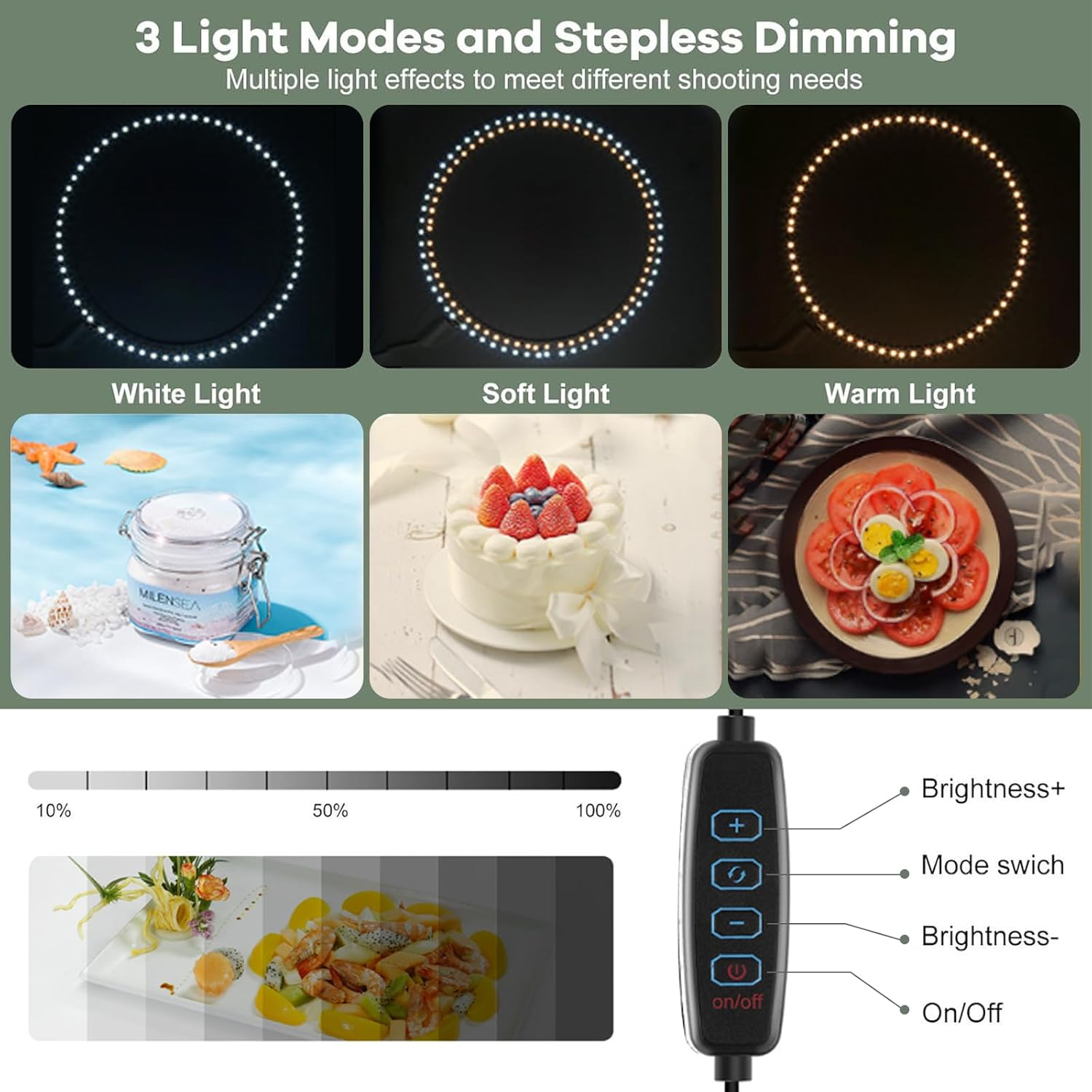 Aiiyiihii 40X40 Cm Portable Folding Photo Studio Light Box, with Ring Colour Changing Light, Professional Photography Dimmable Shooting Tent Kit with 120 Leds & 6 Kinds Double-Sided Color Backgrounds