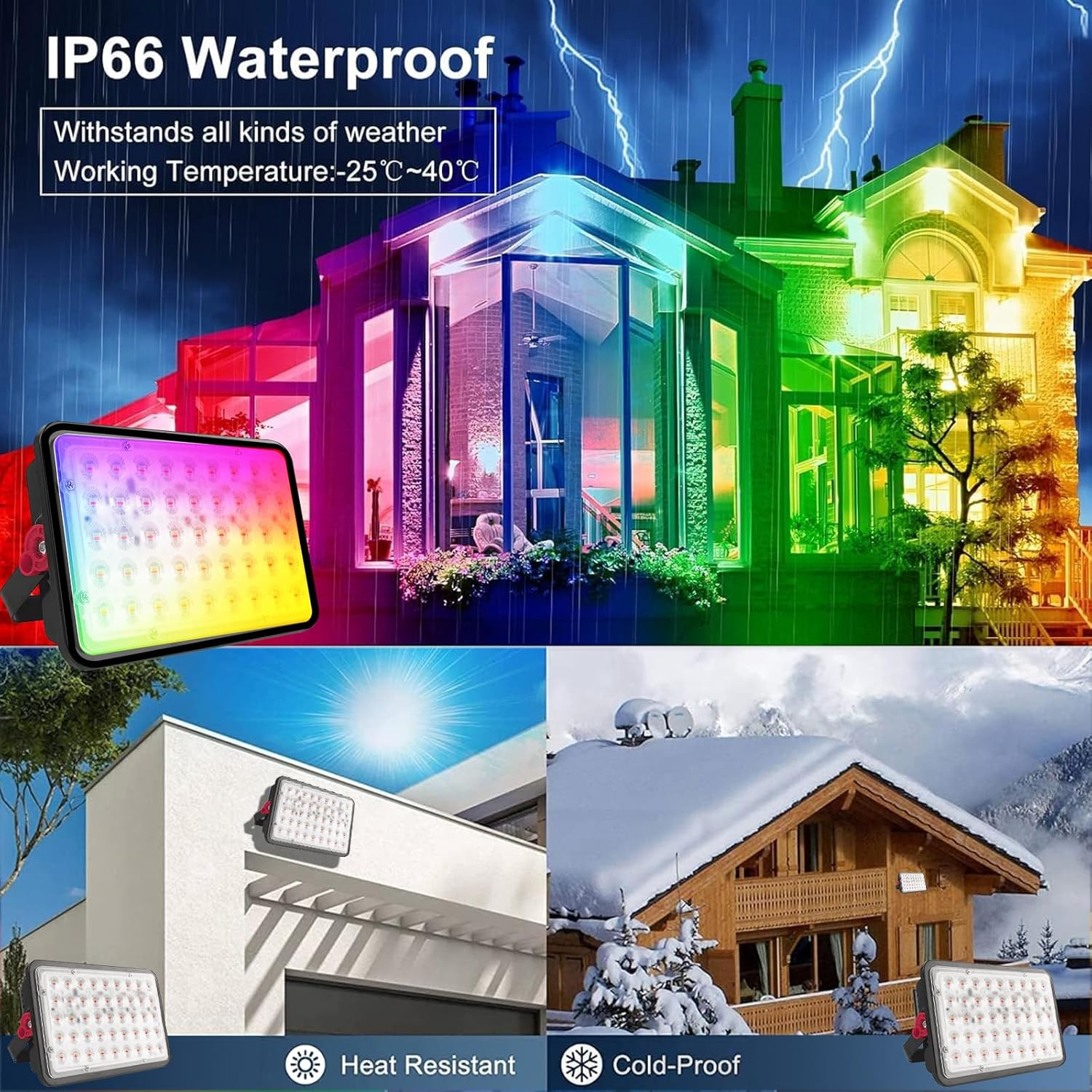 2 Pack 100W RGB Flood Light, RGB Color Changing Floodlight, Smart RGB Floodlight with Remote, for Stage Lighting, Birthday Parties, Posters, Discos, KTV, Parties, Clubs, Weddings image number 4