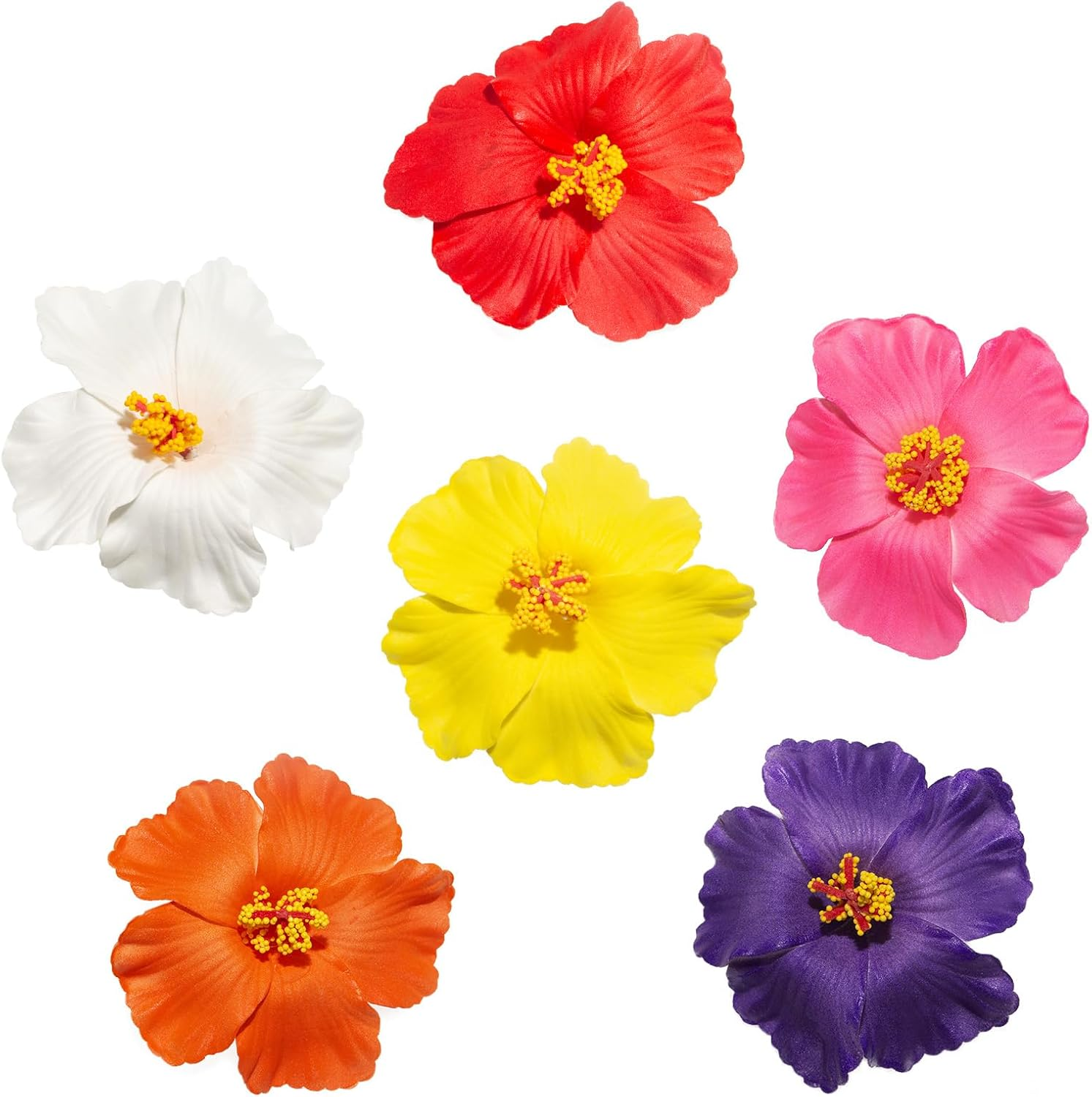 Hawaiian Flower Hair Clips for Women, 6Pcs Hibiscus Hair Clips for Thick Thin Hair, 3.5 Inch Artificial Flower Clips for Vacation Beach Party image number 4