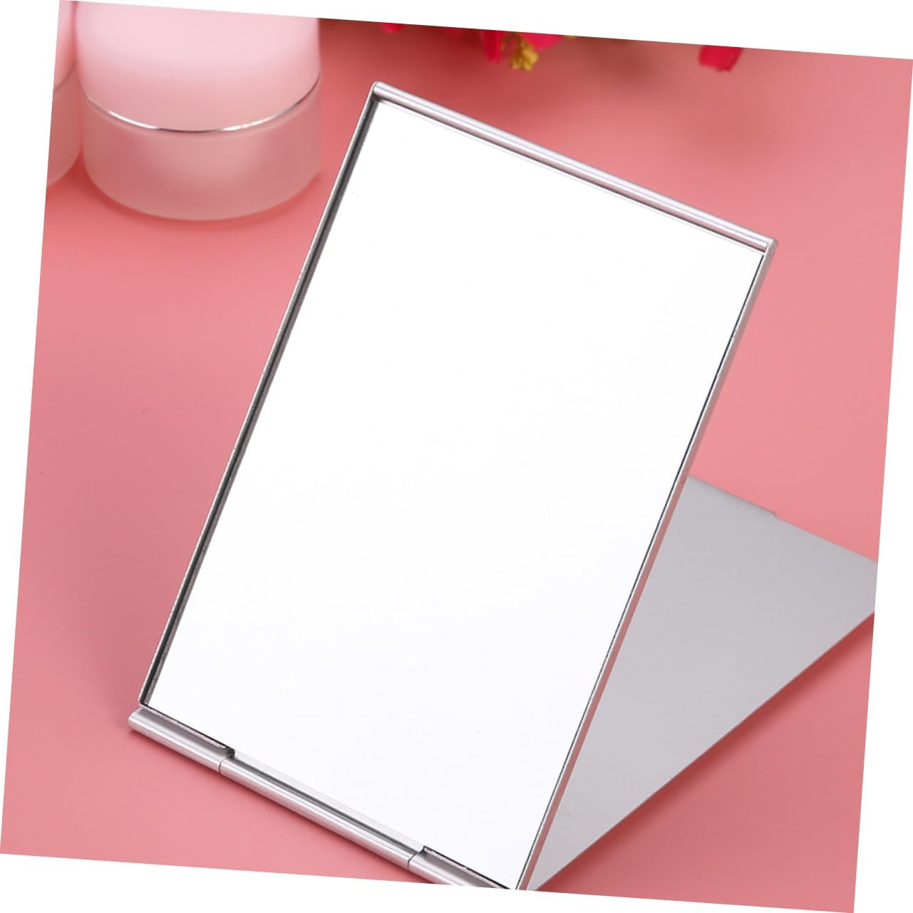 MERRYHAPY Folding Makeup Mirror Portable Compact Foldable Mirror 17X13Cm Silver Travel Cosmetic for On-The-Go Personal Care image number 3