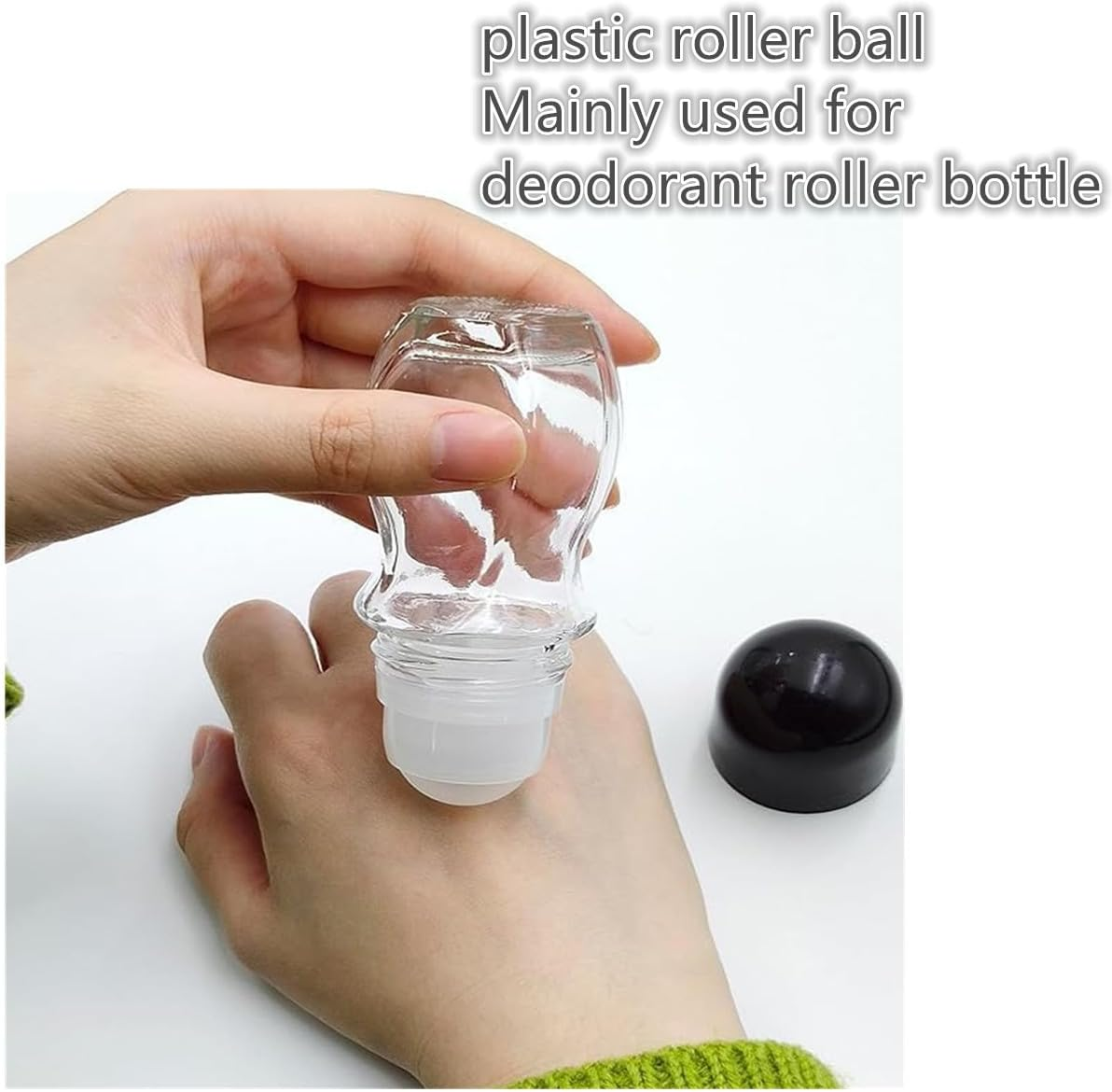 3 PCS Glass Empty Roller Bottles with Plastic Ball, Deodorant Roll on Containers Leak Proof Massage Ball Cap for Essential Oils Perfume Cosmetics (Black Cover，50Ml) image number 2