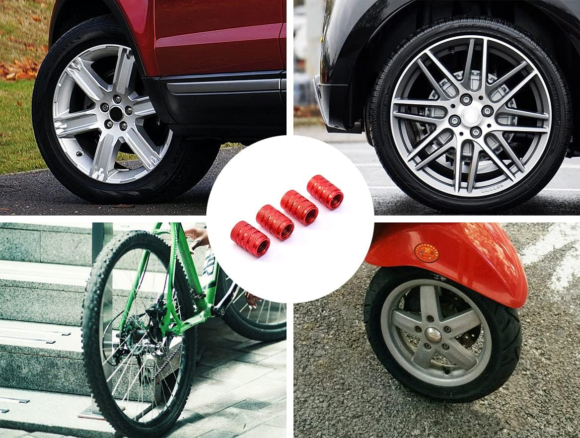 Marcraft Red Metal Pattern Tyre Wheel Alloy Valve Caps Dust Caps (4 Pack) Universal for Cars, Suvs, Bicycles, Motorcycles, Trucks | Rubber Airtight Seal | Aluminium Alloy | Screw-On image number 1