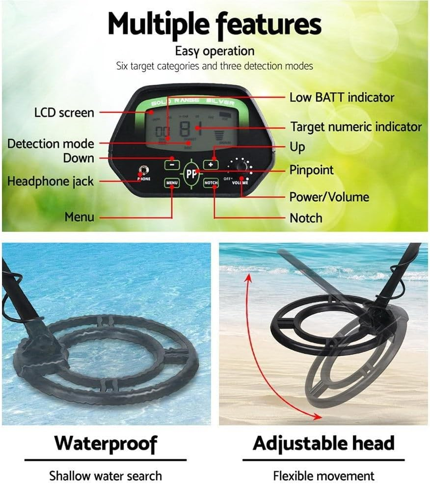 Weisshorn Metal Detector, 220Mm Deep Searching Sensitive Pinpointer Finder Bounty Hunter Portable Tracker Gold Detectors Handheld Outdoor Beach Camping Detecting Equipment, with Headphone LCD Black image number 5