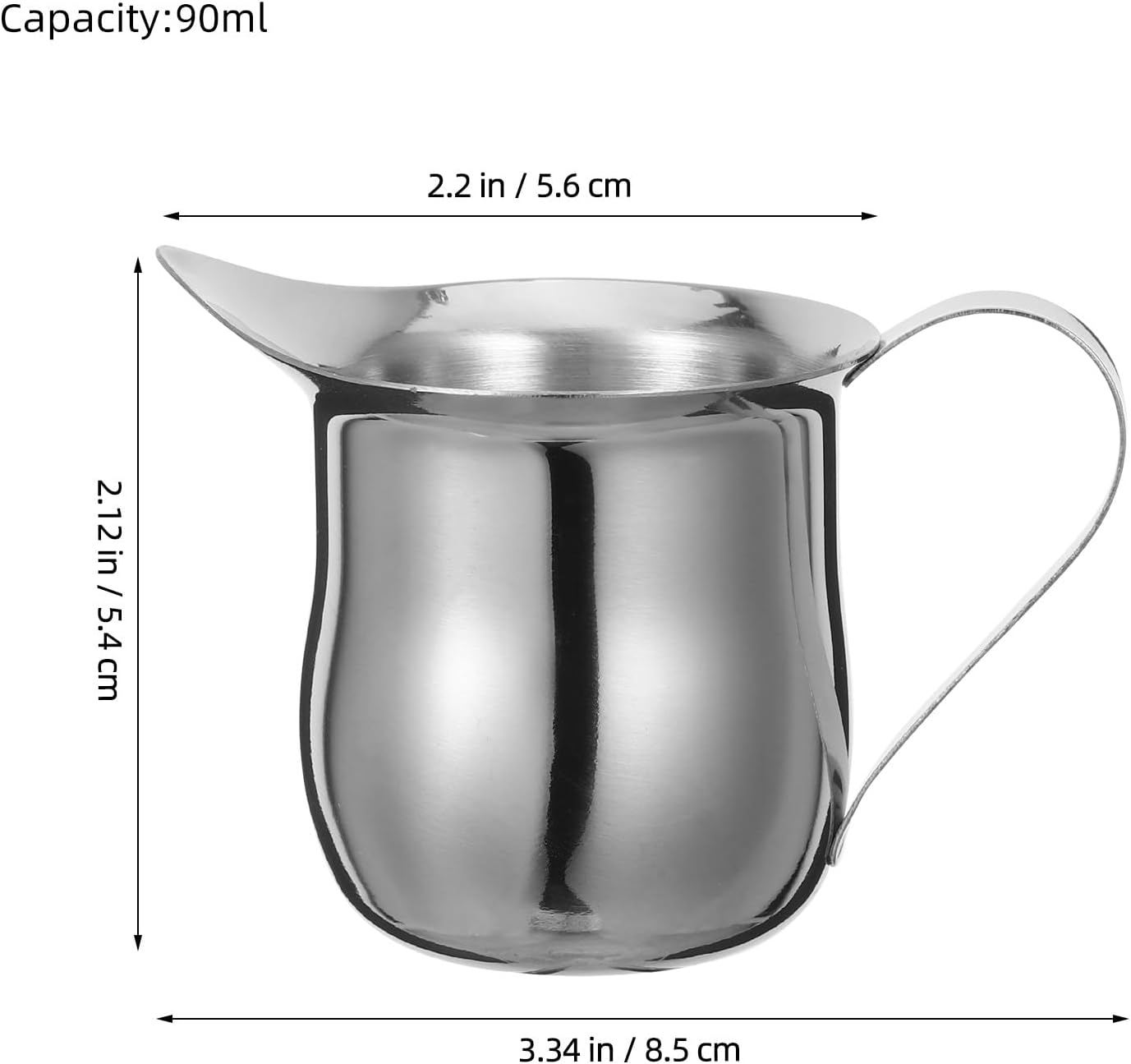 ADOCARN 2Pcs 3Oz Stainless Steel Milk Frothing Jug Set Mini Metal Coffee Pitchers for Latte Art and Espresso Steaming, Sturdy Milk Frother Accessories for Home and Caf&eacute; Use image number 2