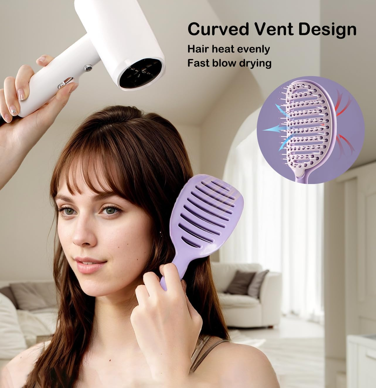 Self Cleaning Hair Brush, Easy to Clean, Curved Vented Detangler Brush for Faster Blow Drying for Women Men Kids, Wet & Dry Hair (Pink) image number 4
