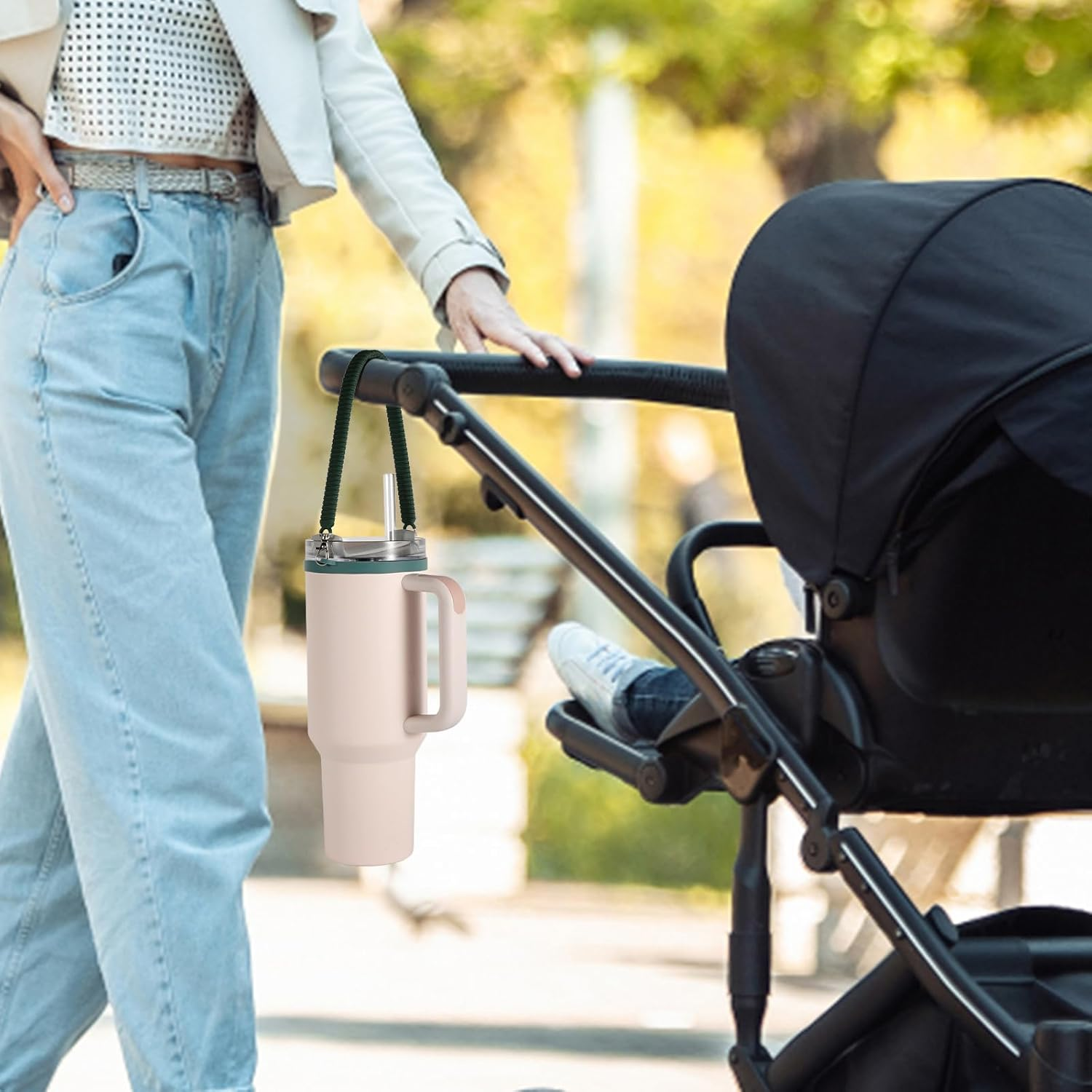 Water Bottle Handle Attachment for Stanley, Silicone Water Bottle Strap Portable Water Bottle Sling, Accessories for Most 8-40Oz Cups - Black image number 4