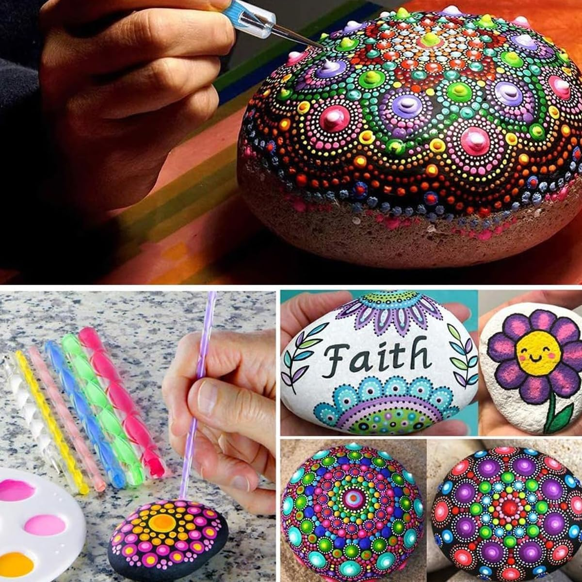 Gorise 13 Pcs Mandala Art Dotting Tools Rock Painting Kit Mandala Ball Stylus Dotting Tools Nail Art Pens Acrylic Rods for DIY Stone Drawing Polymer Clay Pottery Craft image number 5
