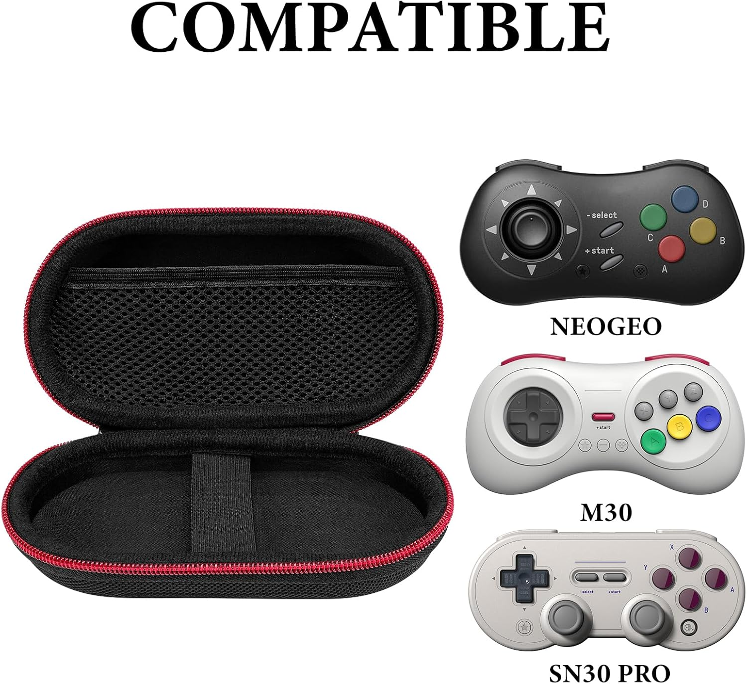Geekria Carrying Case Compatible with 8Bitdo NEOGEO, M30, SN30 Pro Wireless Bluetooth Controller, Hard Shell Travel Case, Durable Storage Bag (Black and Red) - Black image number 5