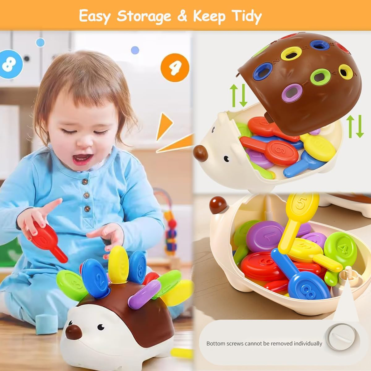 Fine Motor Skills Toys for Toddlers 1-3, Vamotto Hedgehog Montessori Toys with Color Sorting & Counting, Sensory Learning Toys for Baby 12-36 Months, Educational Toy Boys Girls