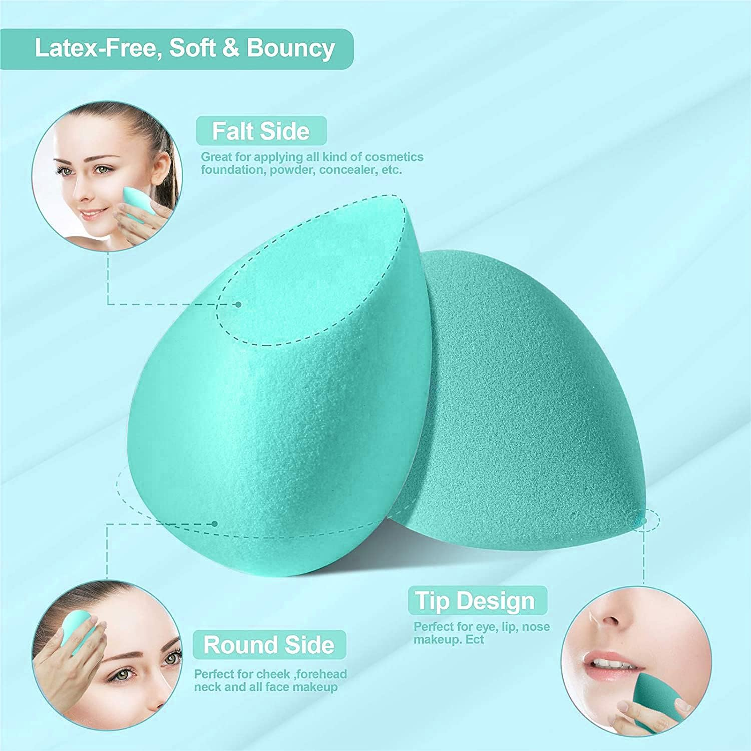 Makeup Sponge Set DUAIU 4Pcs Blender Beauty Foundation Blending Sponge, Flawless for Liquid, Cream, and Powder, Professional Streak Free Application Blend, Makeup Sponges with Storage Box(Aquamarine) - Lemon Yellow image number 3