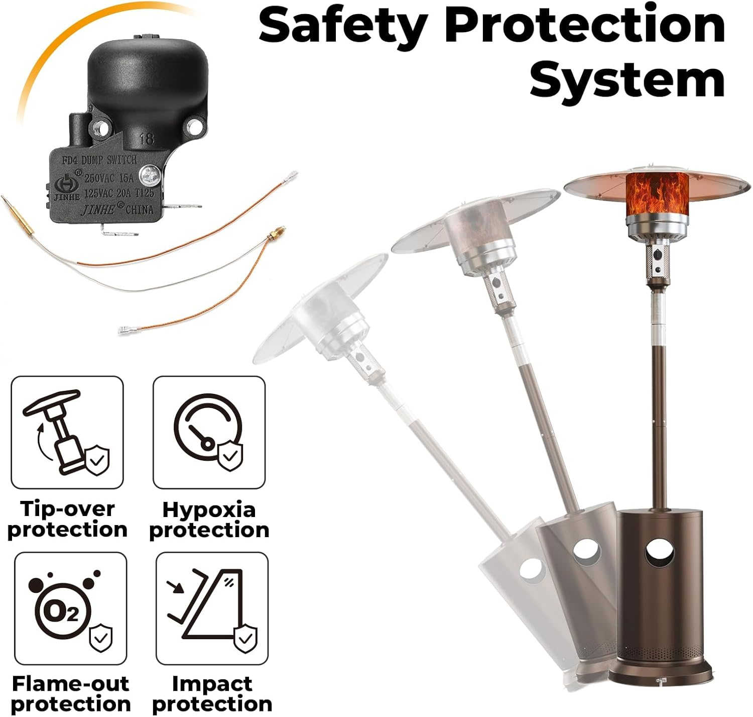 Outdoor Heater Replacement Parts Thermocouple & Tilt Switch, Repair Kit Dump Switch & Thermocouple Used for round Stand up Heater and Pyramid Patio Heater, Safety Protection System Thermistor Kit image number 2