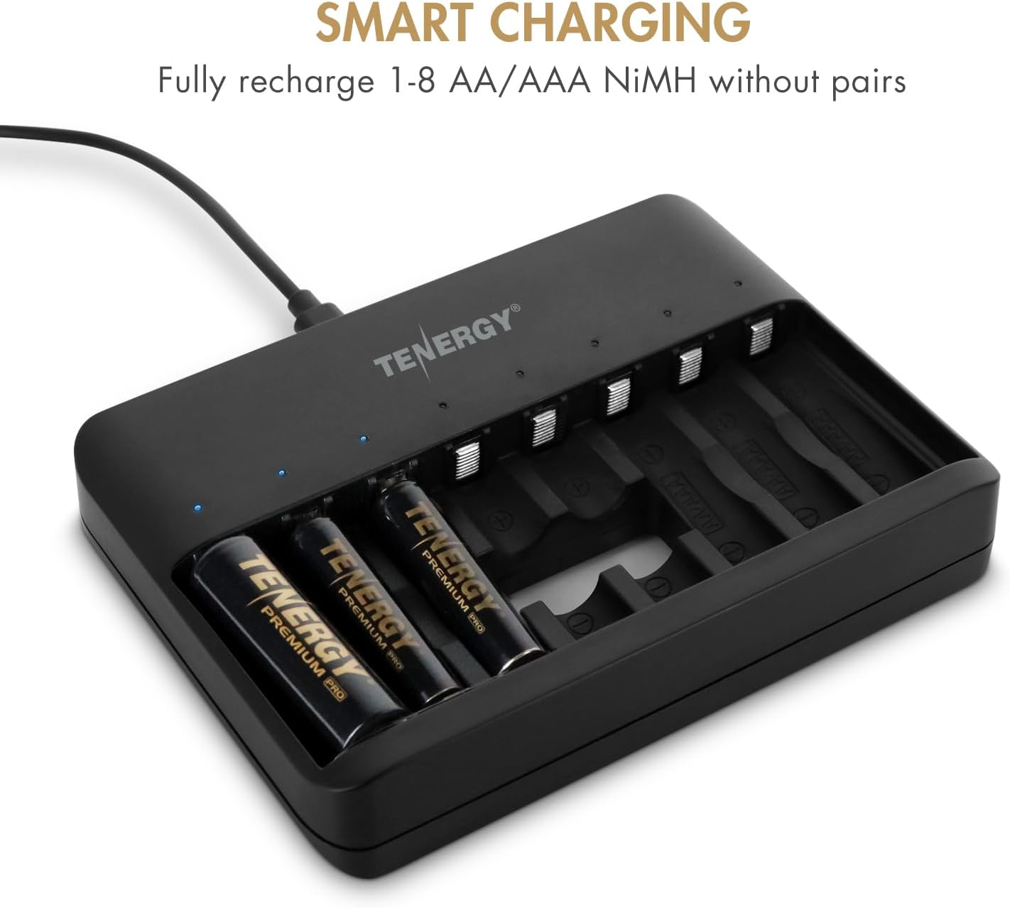 Tenergy TN477U 8-Bay Fast Charger for Nimh/Nicd AA AAA Rechargeable Batteries with 8Pcs AA and 8Pcs AAA Premium Pro Rechargeable Batteries image number 2
