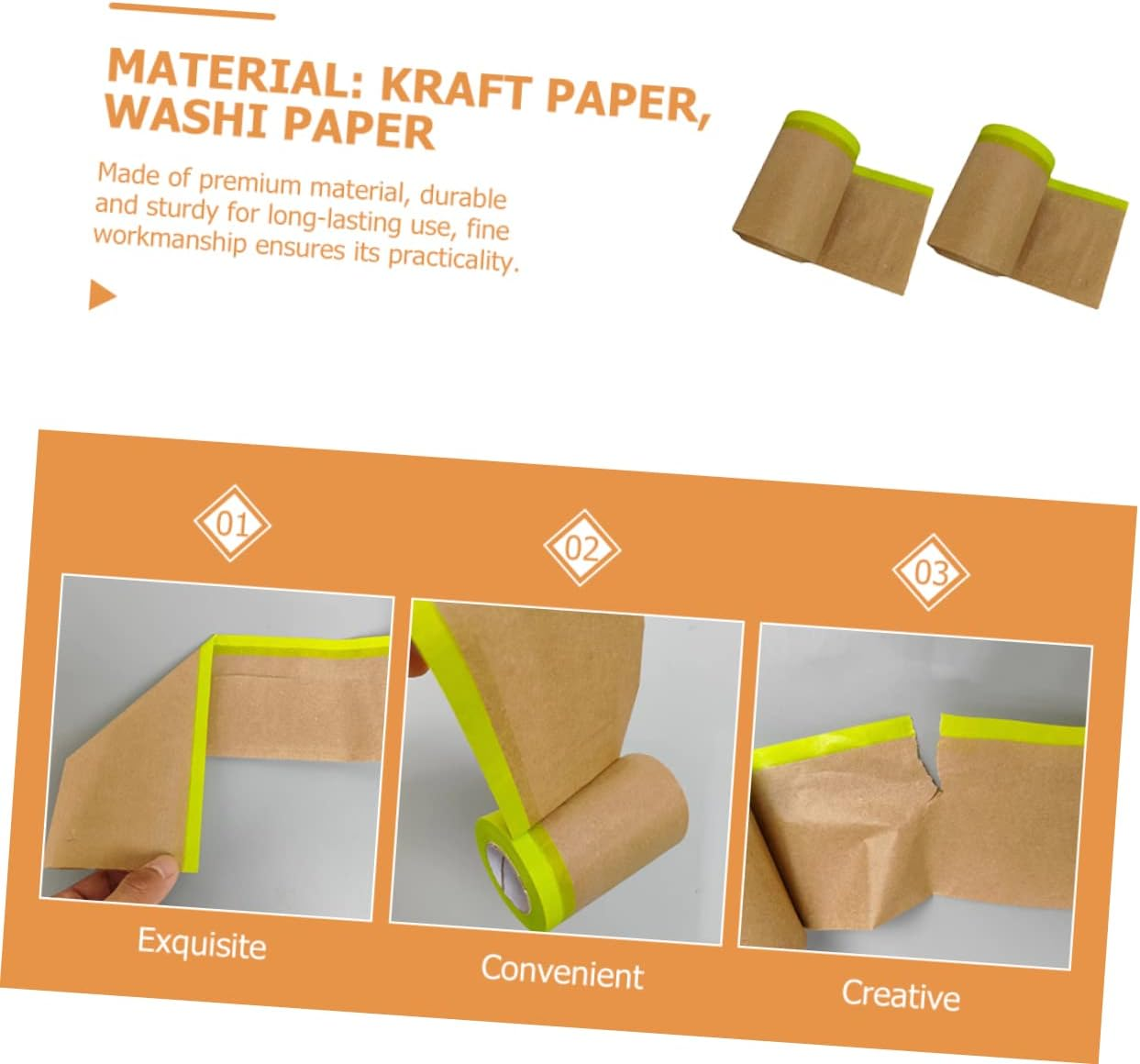 TEHAUX 2 Rolls Green Kraft Craft Paper Roll Masking Paper for Painting Upholstery Shelter Protection 15X11M Floor Furniture Decoration Covering image number 1