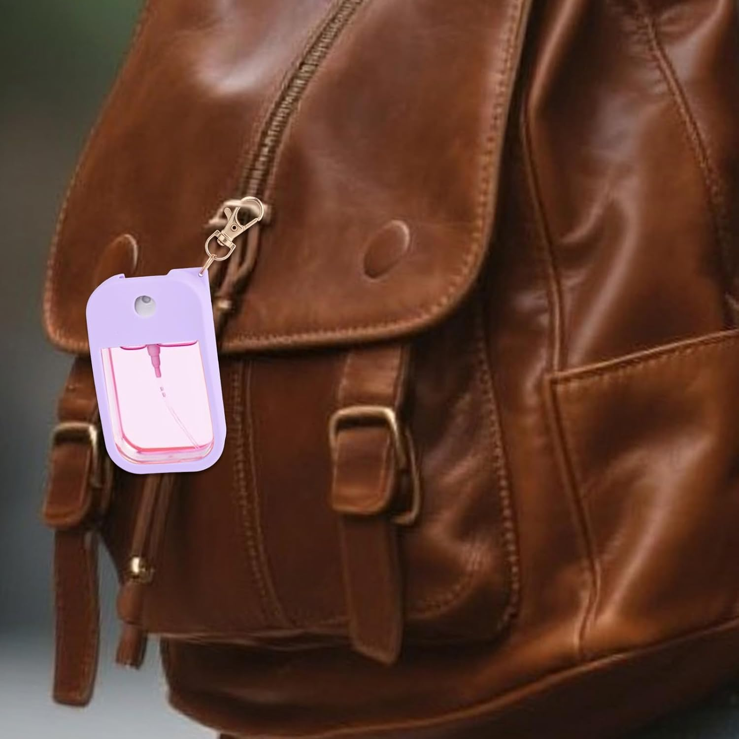 2Pcs Silicone Case Compatible with Touchland Hand Sanitizer Spray 1 Fl. Oz, Portable Hand Sanitizer Spray Case Keychain Accessory for Women Travel (Purple, White) image number 6