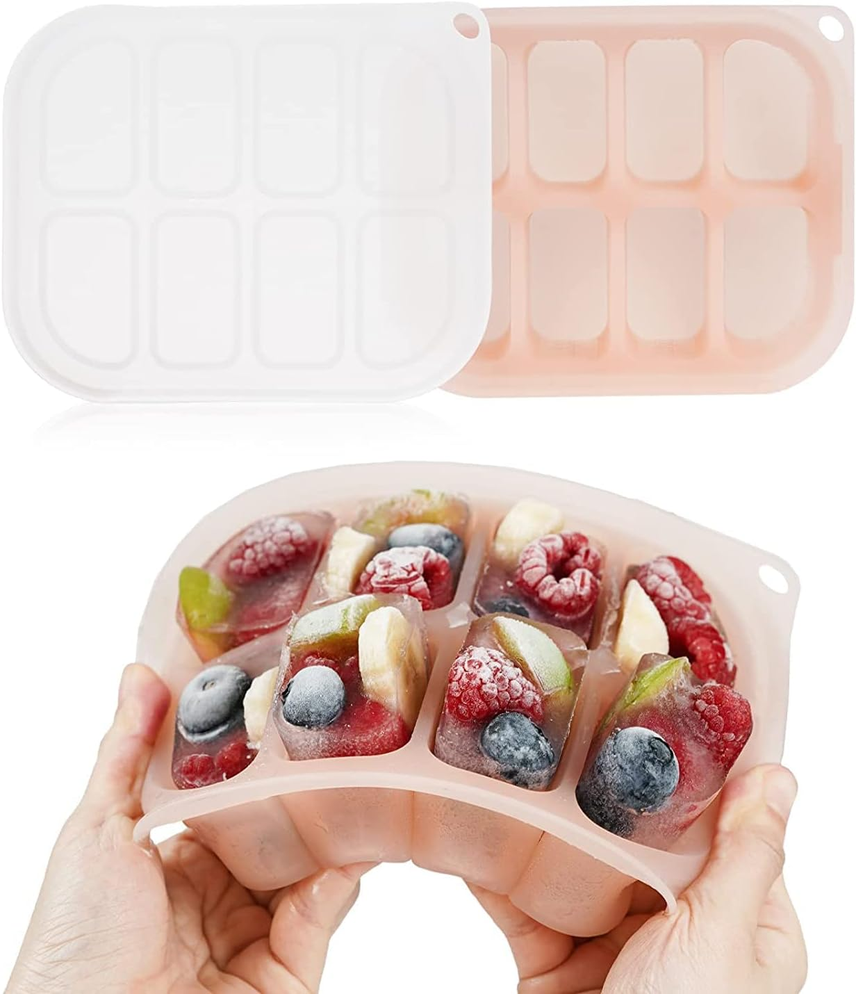 Haakaa Silicone Freezer Tray,Ice Cube Trays with Lid,Perfect for Baby Food and Breast Milk Freezer, Vegetable & Fruit Purees,8 X 1.4 Oz, Blush