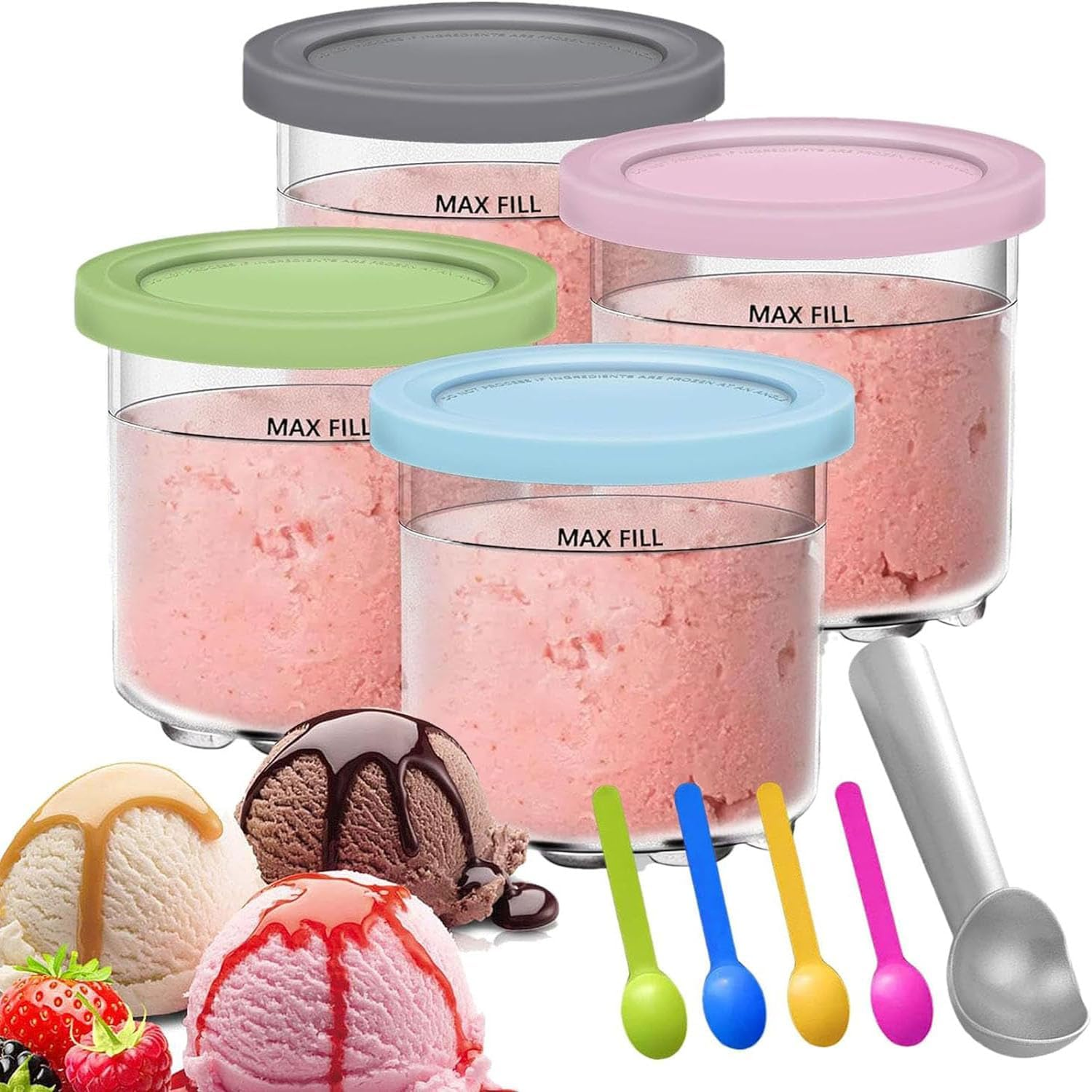 Taicols Containers Replacement for Ninja Creami Pints and Lids, 4 Pcs Ice Cream Tubs for Ninja Creami, Stackable Ice Cream Pints Container Compatible with Nc299Amz/Nc300S Series Ice Cream Maker image number 3