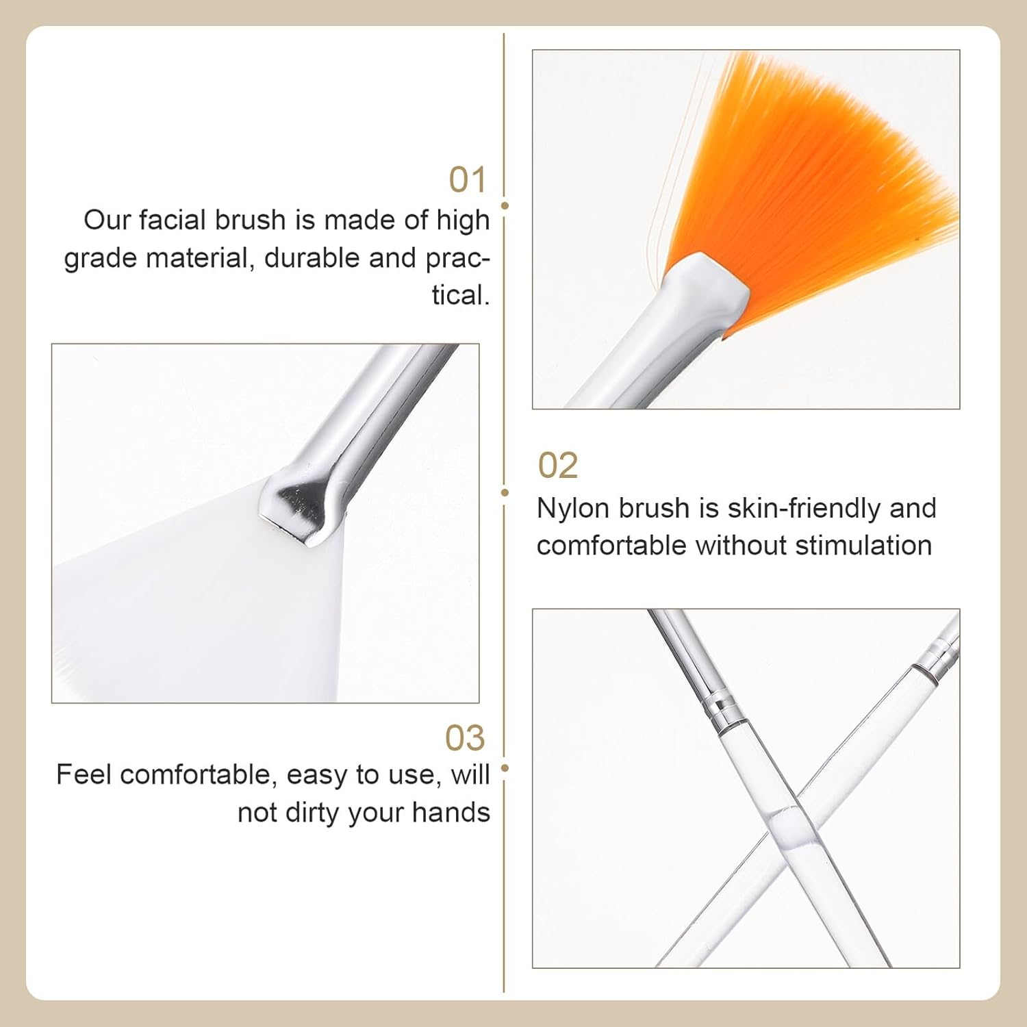 4Pcs Portable Fan-Shaped Face Mask Brushes Soft Bristles Ergonomic Handle Makeup Applicator Kit for Even Facial Serum and Mud Application image number 3