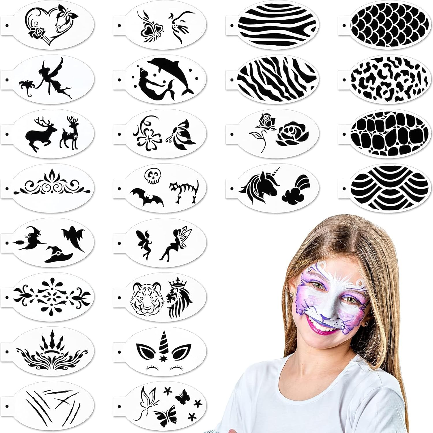 24 Pieces Face Paint Stencils Face Body Painting Tattoo Painting Templatestracing Stencils Holiday Halloween Makeup Body Art Tattoos (Cute Style) image number 5