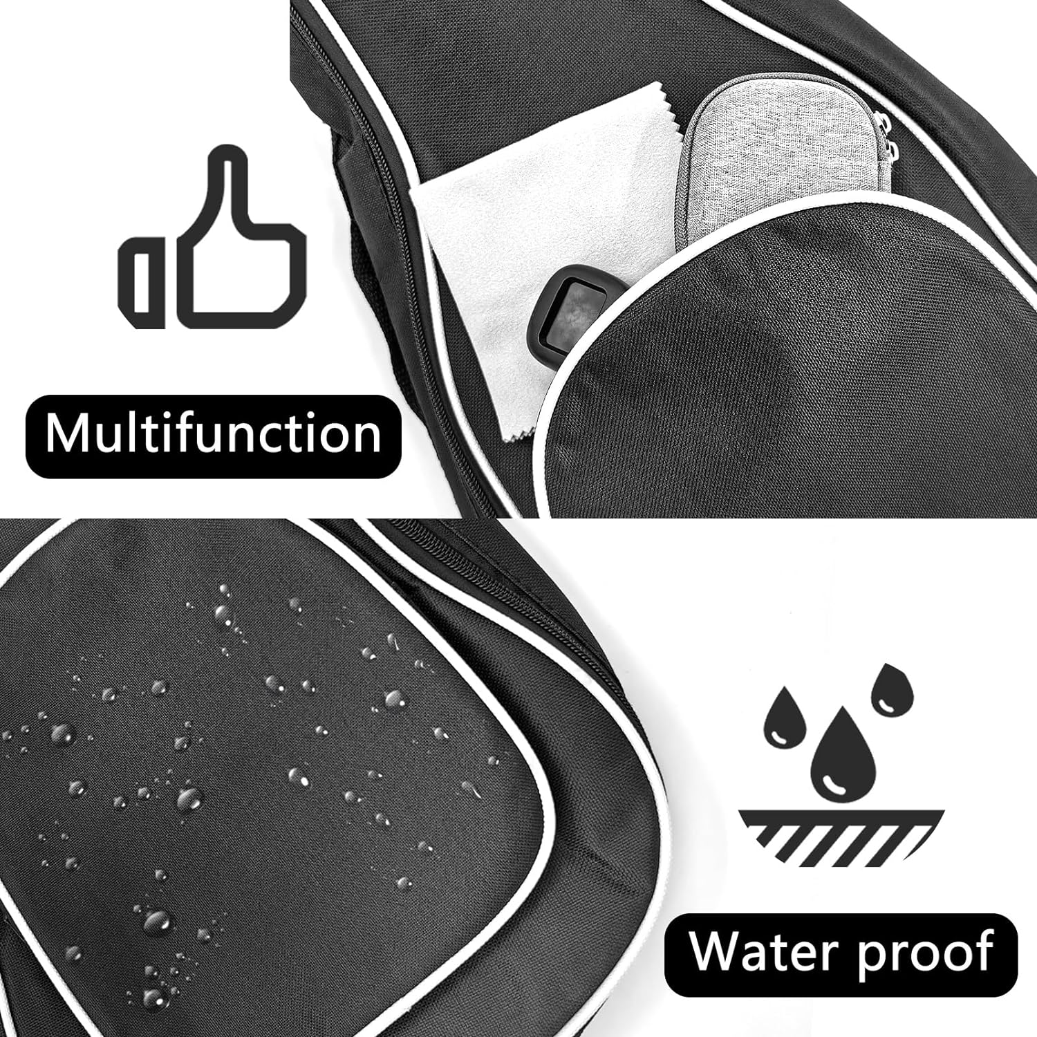 23 Inch Ukulele Case Backpack Straps Gig Bag Case Storage for Travel Performance Concert Show (Black with White Edge) image number 4