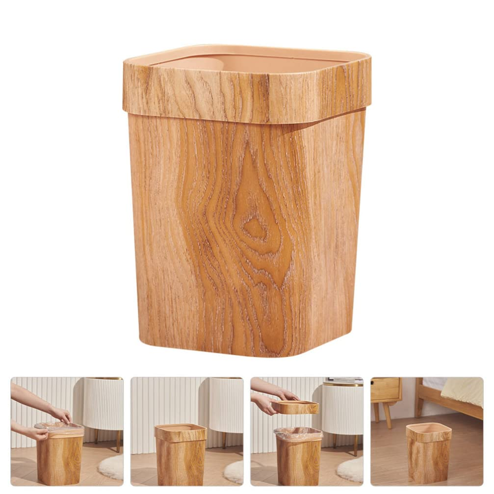 Alipis Square Trash Can Trash Waste Container Wood Trash Bin Bedroom Trash Kitchen Waste Basket Trash Basket Room Trash Can Waste Paper Basket Wooden Office Plastic Compost Bin Bamboo image number 5