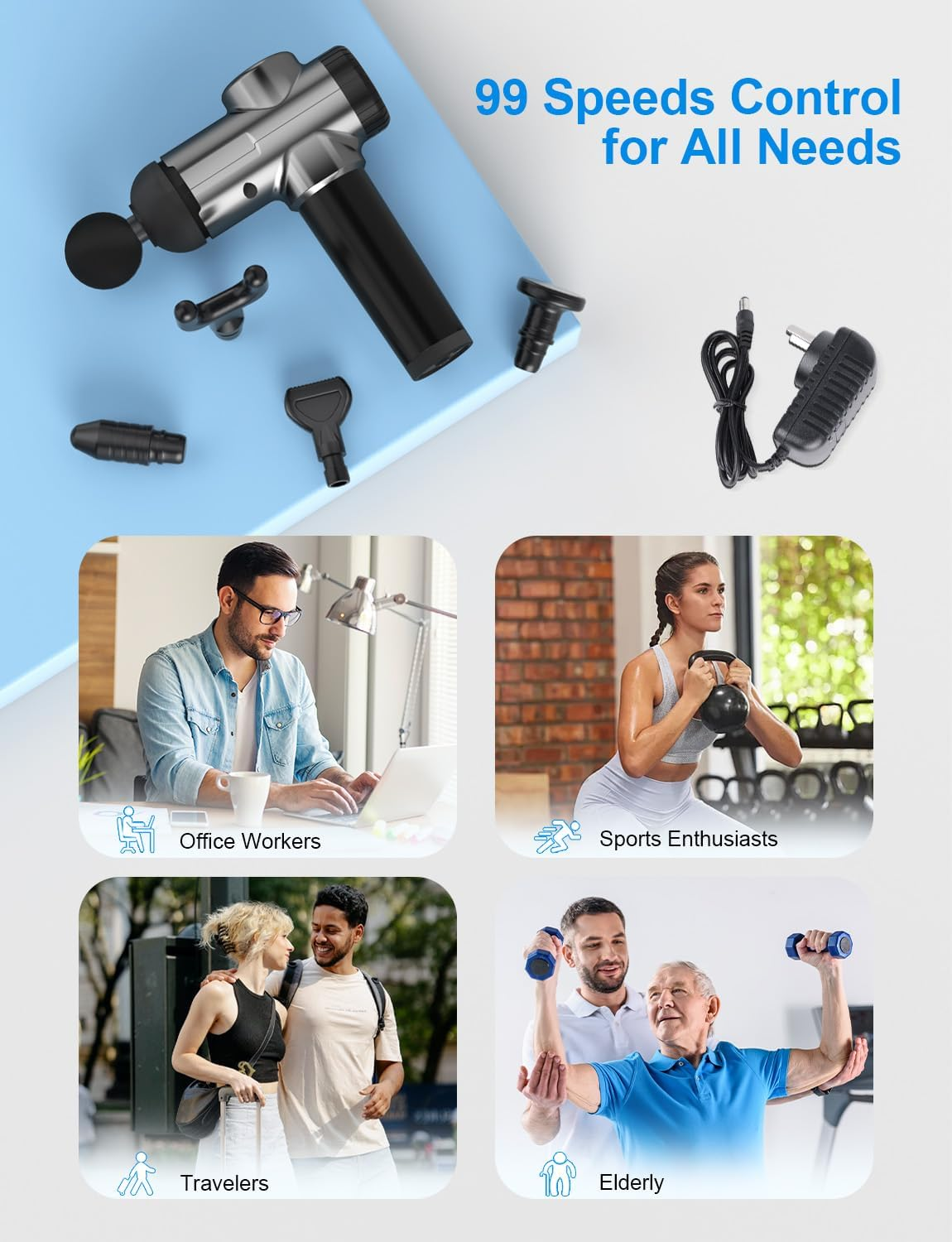 UOHHBOE Massage Gun Electric Muscle Massager Deep Tissue 99 Speeds 2550Mah 3300 RPM Low Noise LED Touch Screen with 8 Replaceable Heads image number 1